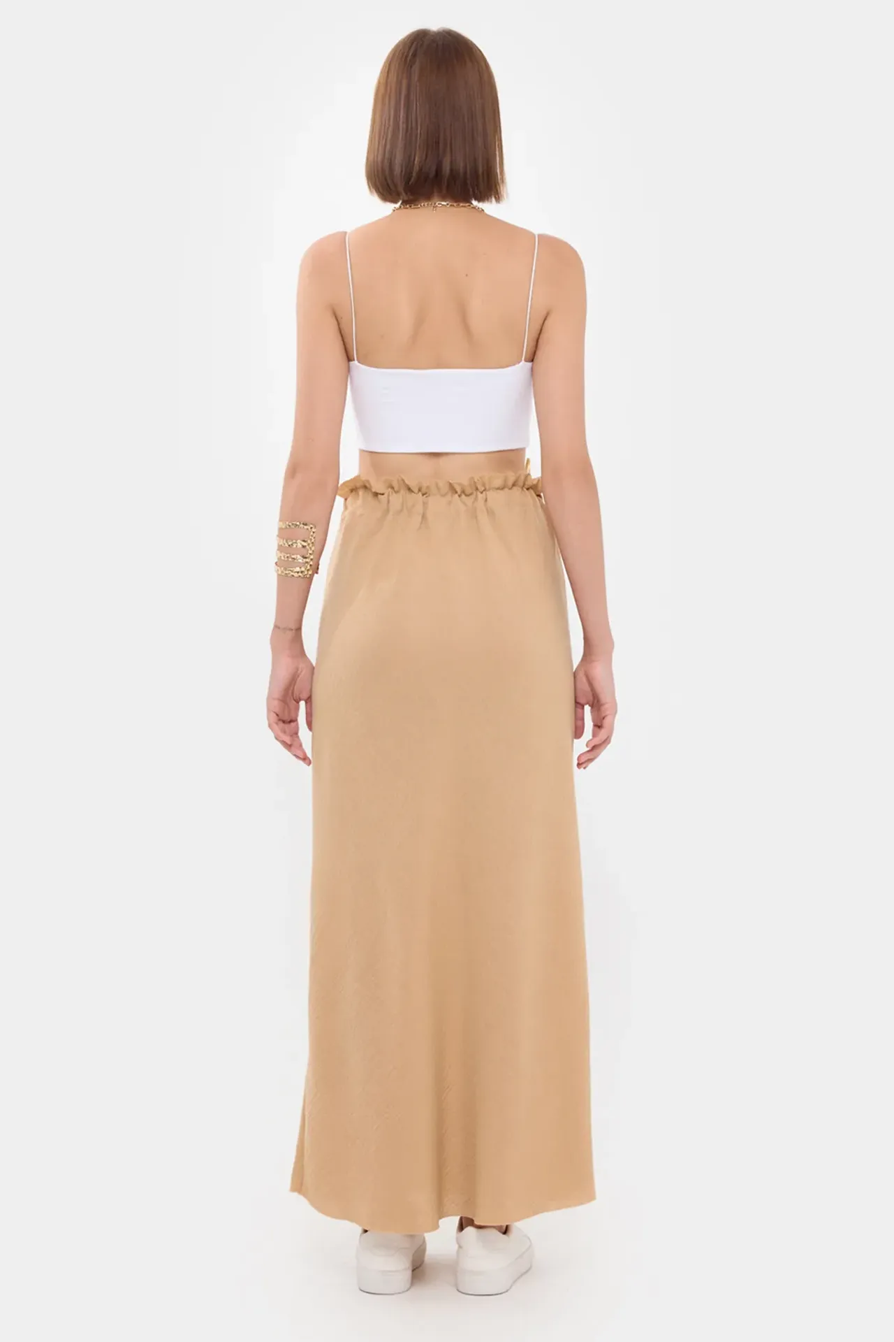 High-Waist Maxi Skirt with Drawstring and Waist Detail