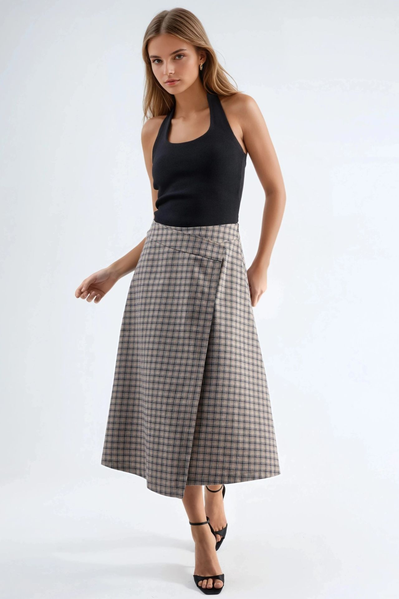 High Waist Plaid Midi Skirt 6