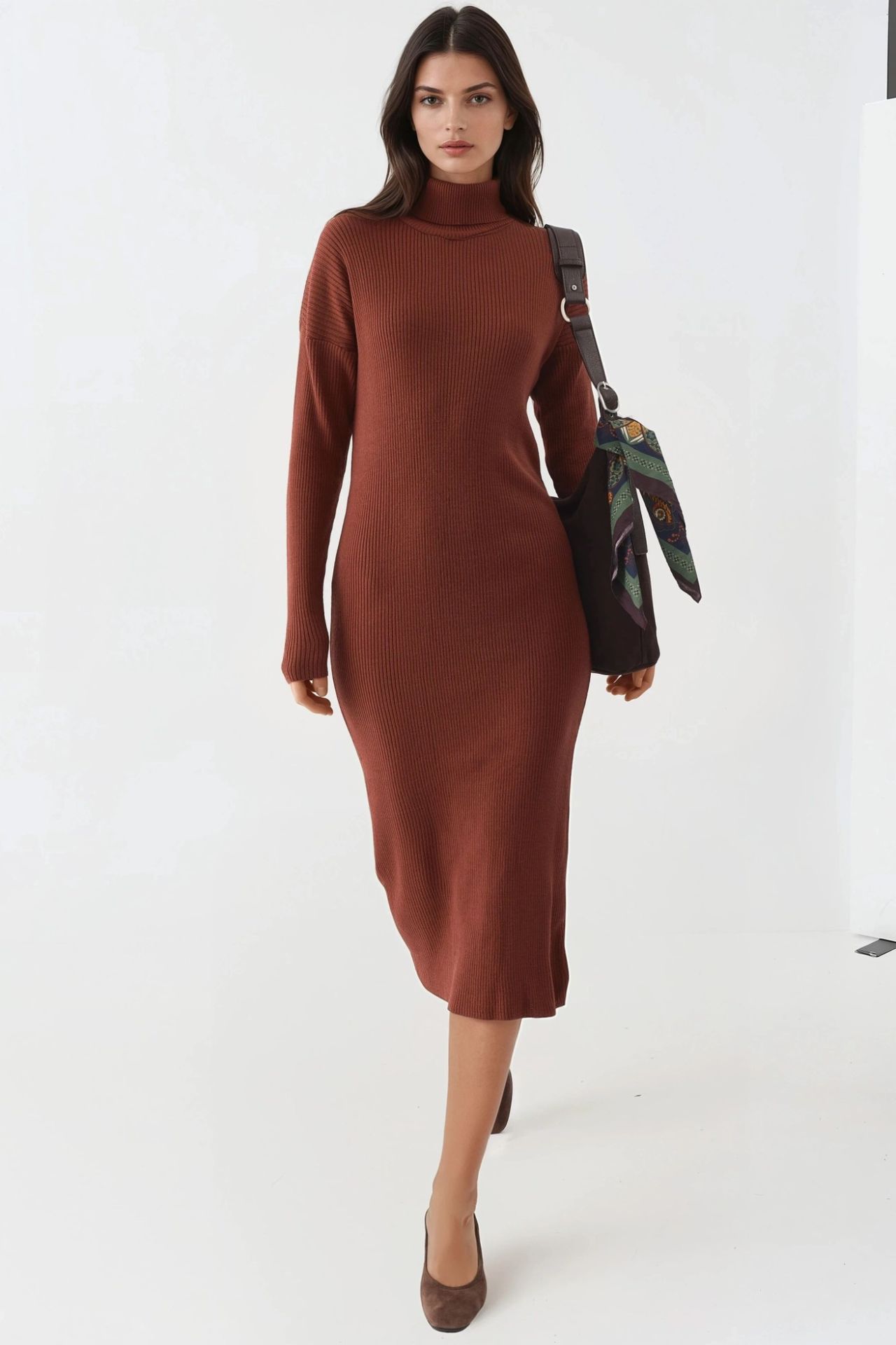 MY FASHION Ribbed Turtleneck Bodycon Knit Dress 4