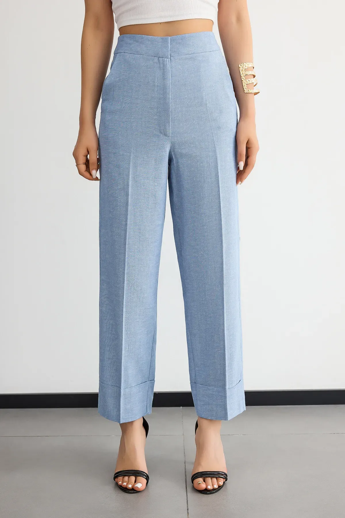 High Waist Linen Straight-Leg Trousers 5