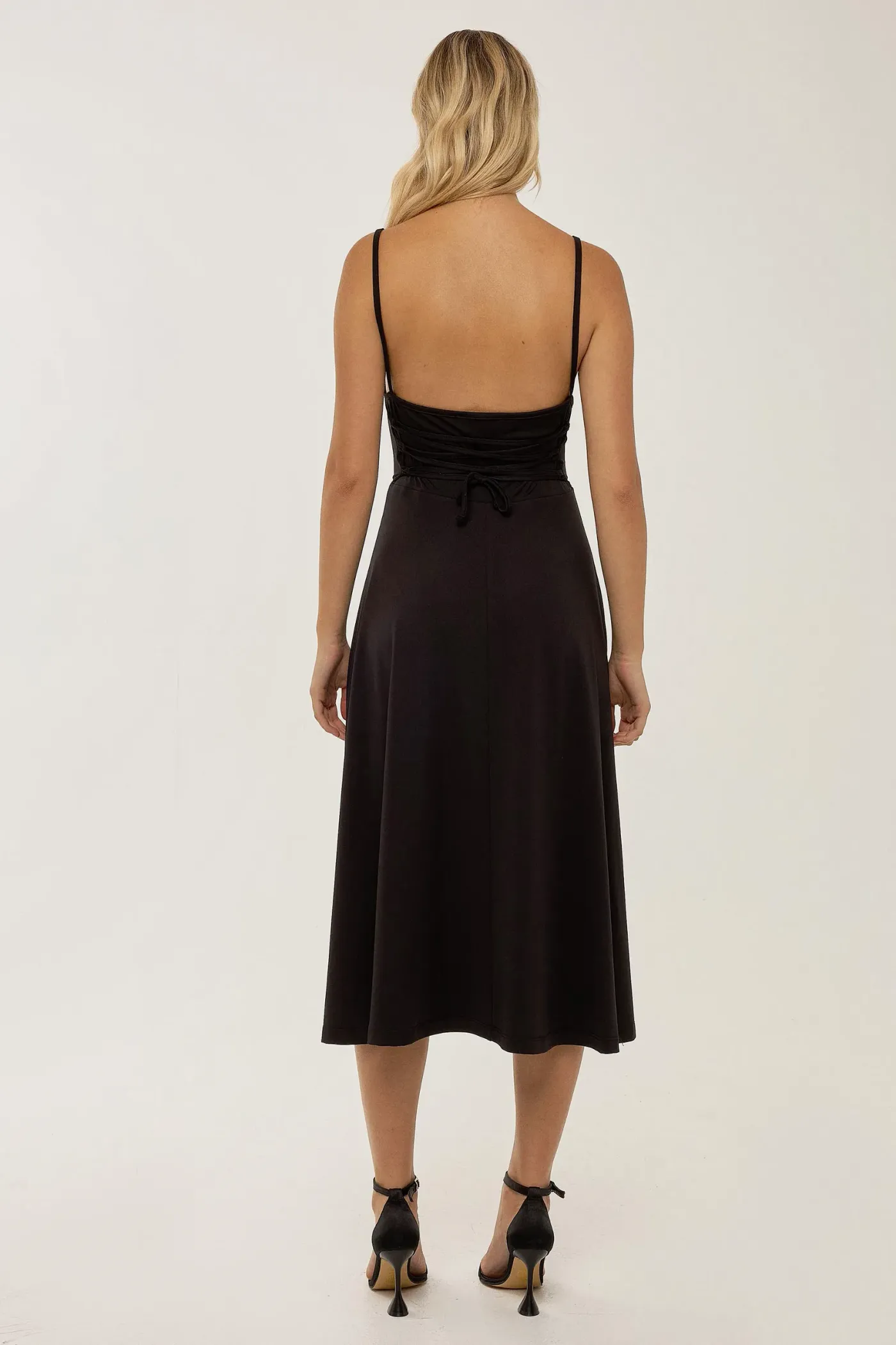 A-Line Sleeveless Midi Dress with Cowl Neck 4