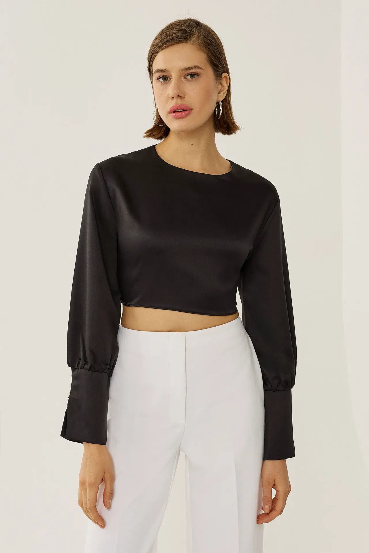 Half Turtleneck Open Back Blouse