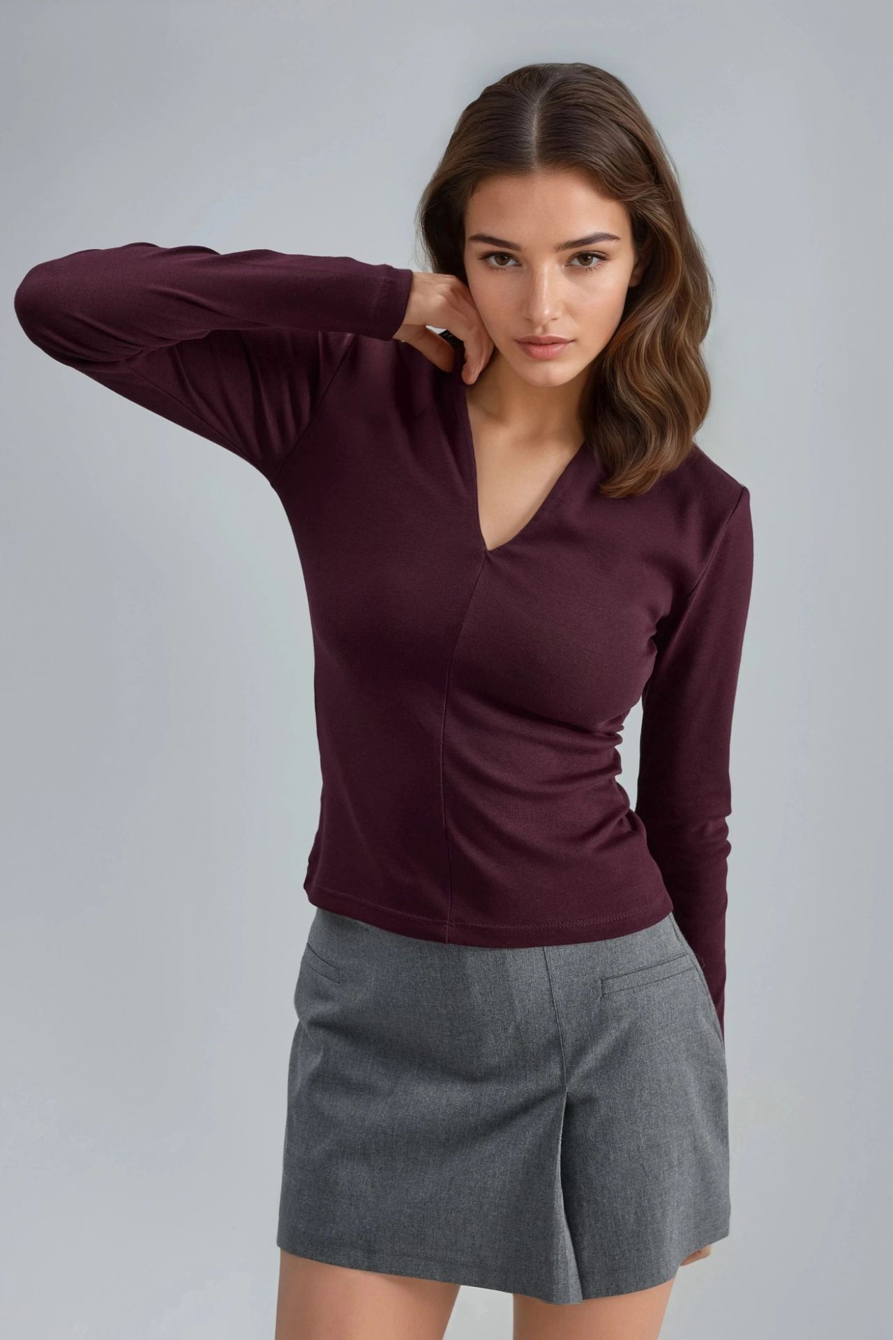 BUSEM Slim Fit V-Neck Long Sleeve Blouse 1