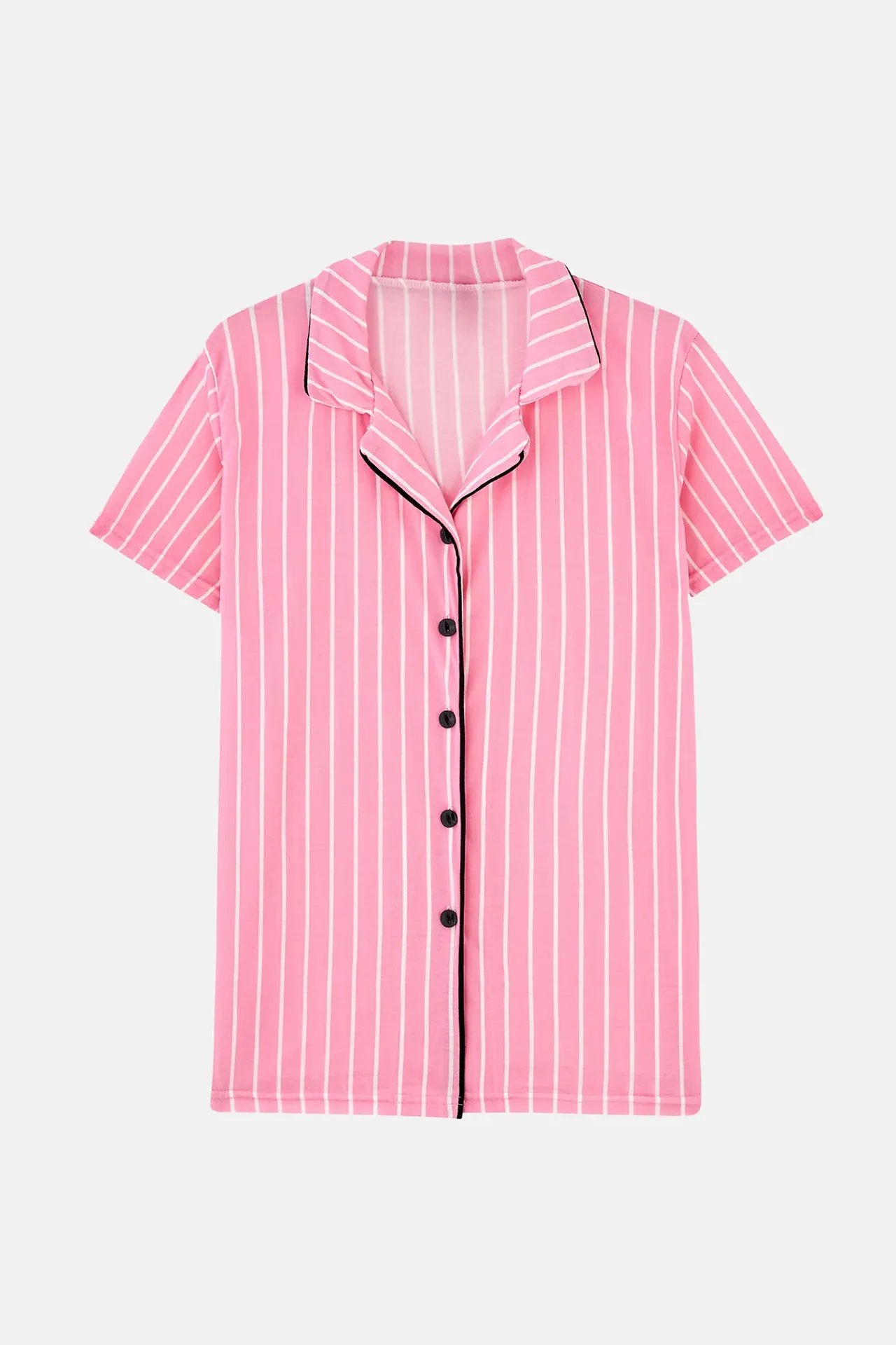 Cotton Striped Polo Collar Two-piece Buttoned Pyjamas