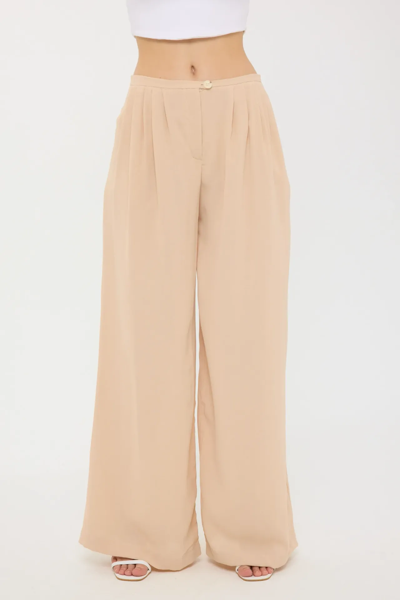 Pleated Wide-Leg Trousers with Relaxed Fit