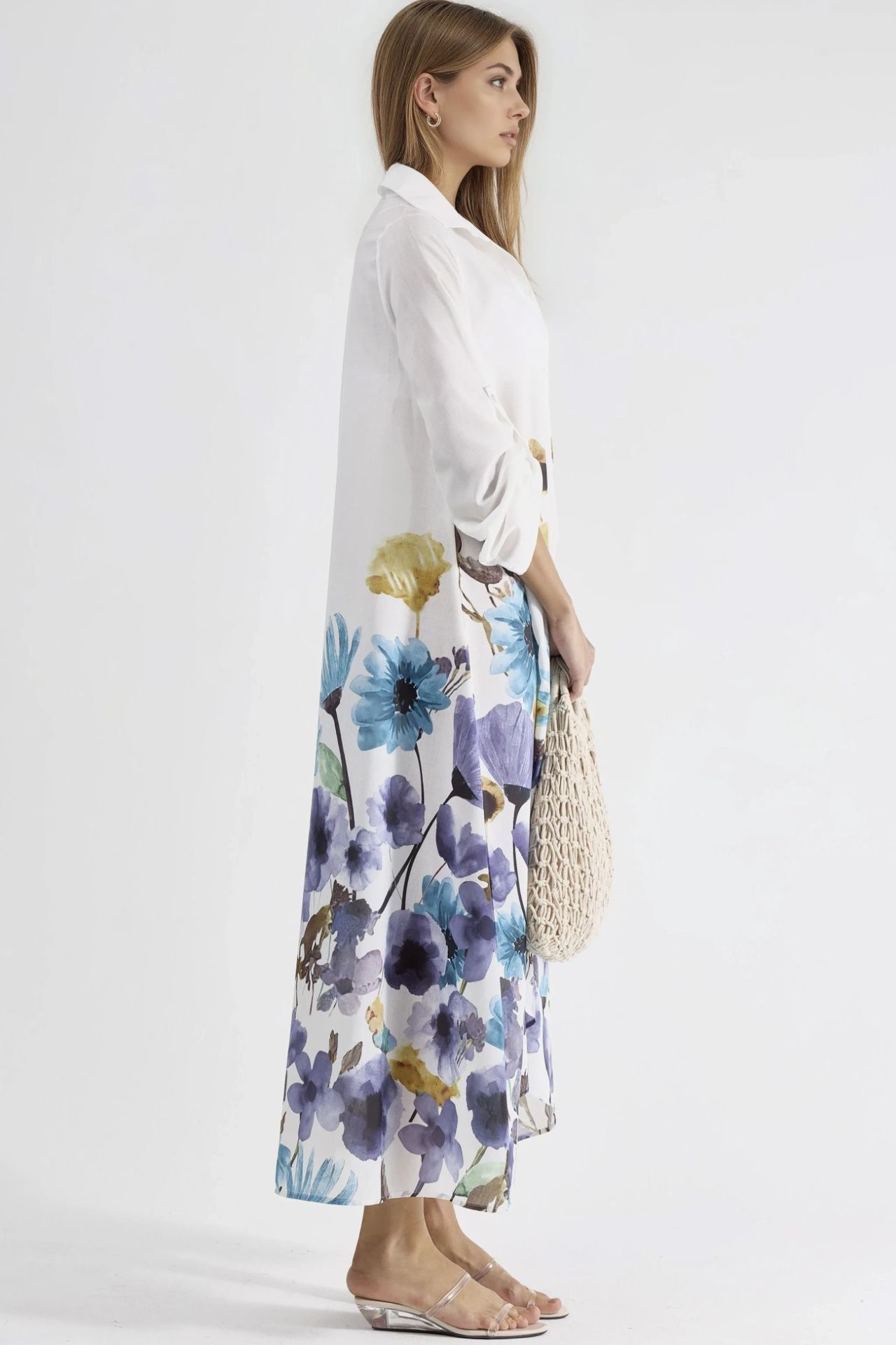 MSN Floral Maxi Dress with Shirt Collar and Button Closure 4