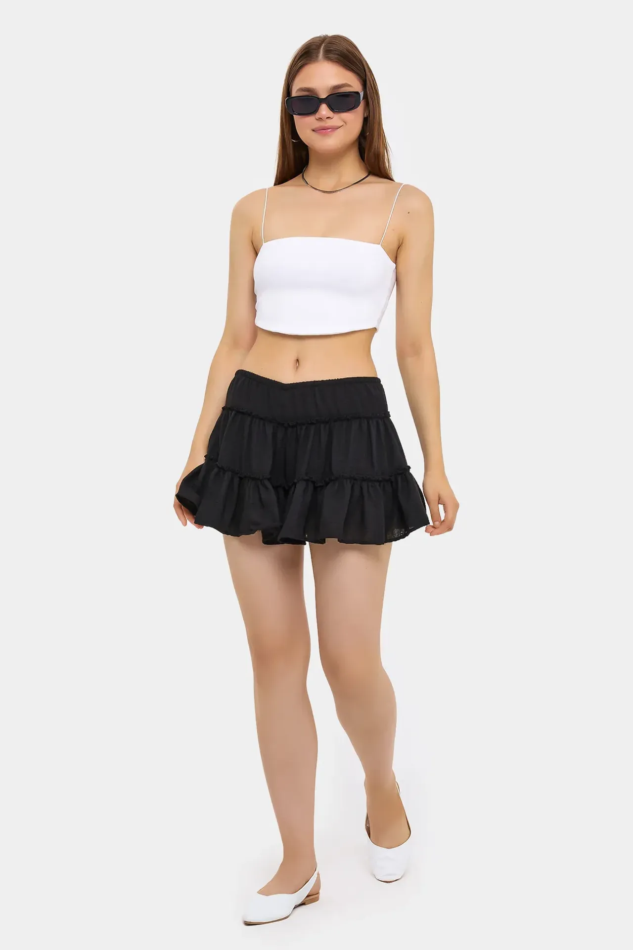 Ruffled Tiered Woven Skirt with Elastic Waist