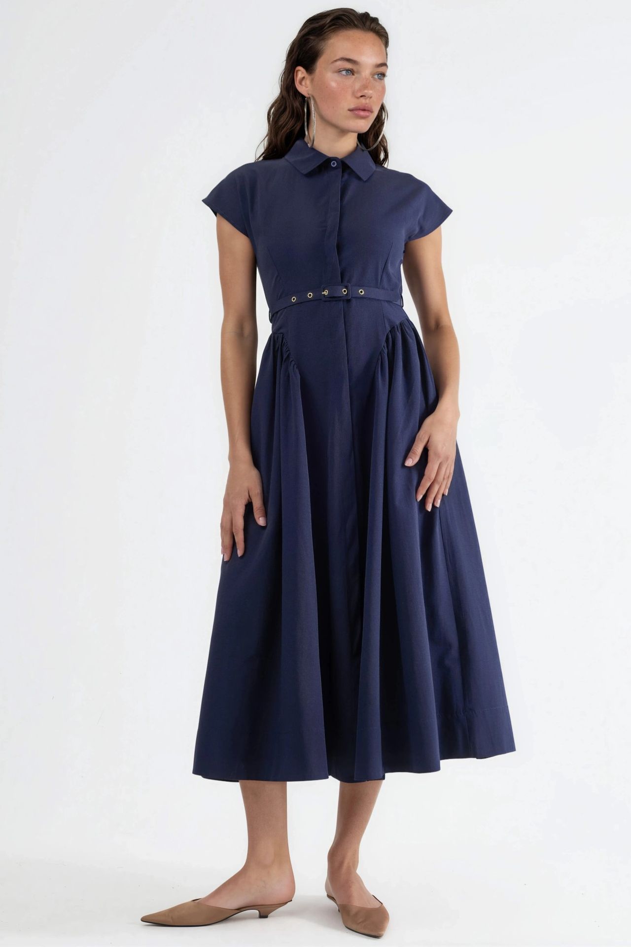 BUSEM Belted Midi Dress with Shirt Collar 6