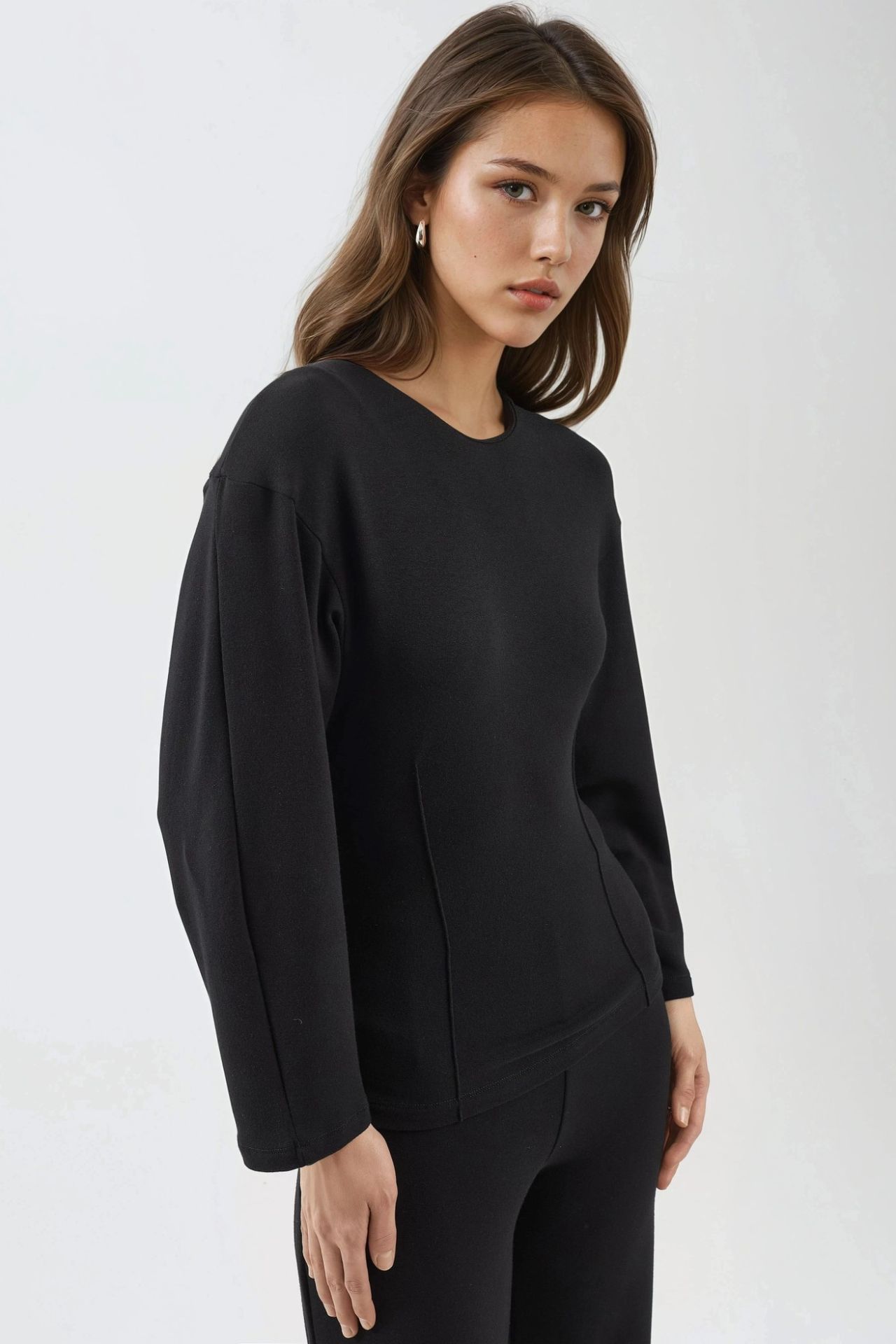 BUSEM Crew Neck Long Sleeve Fitted Blouse 5
