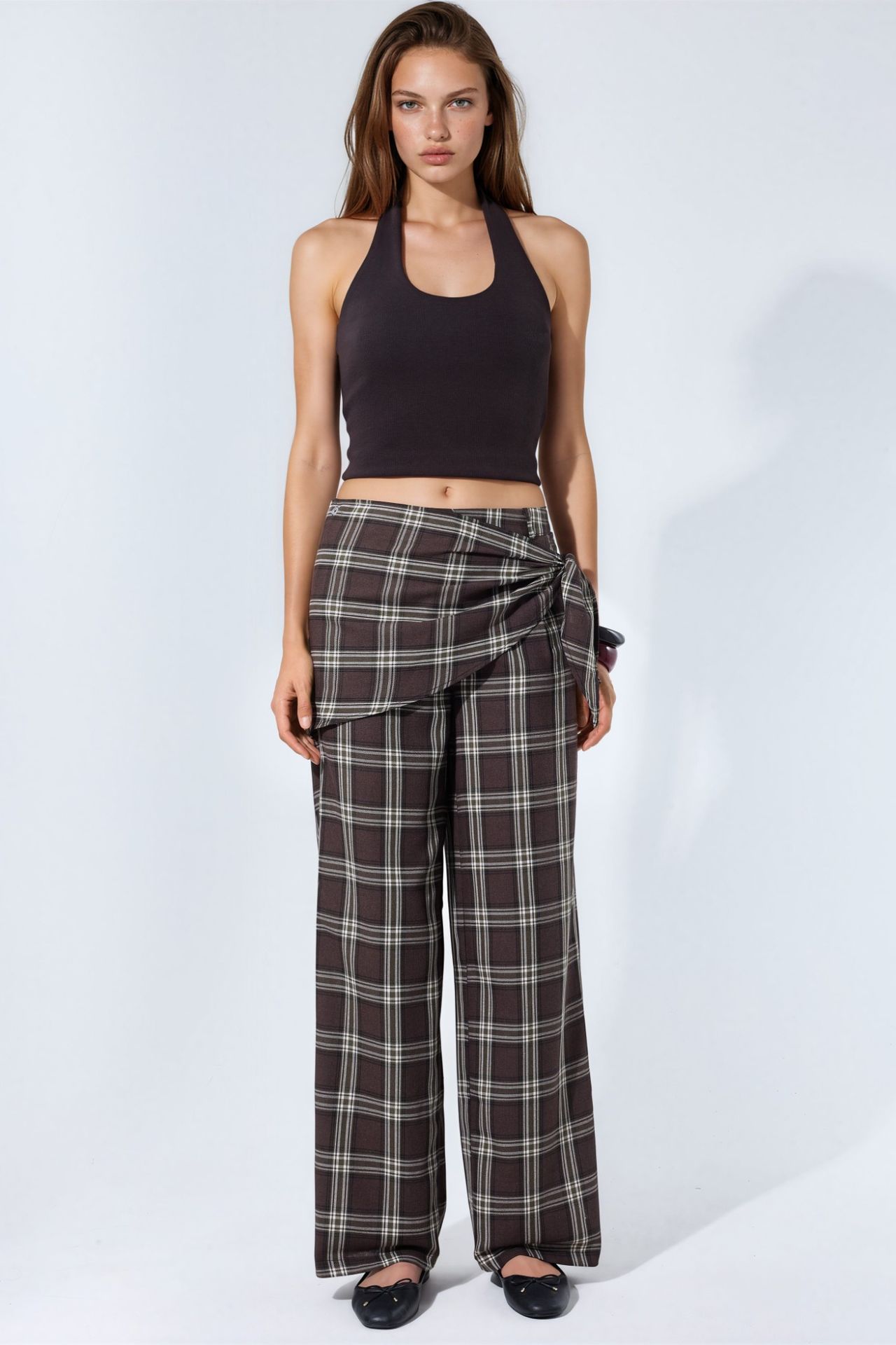 High-Waist Plaid Wide-Leg Trousers 8