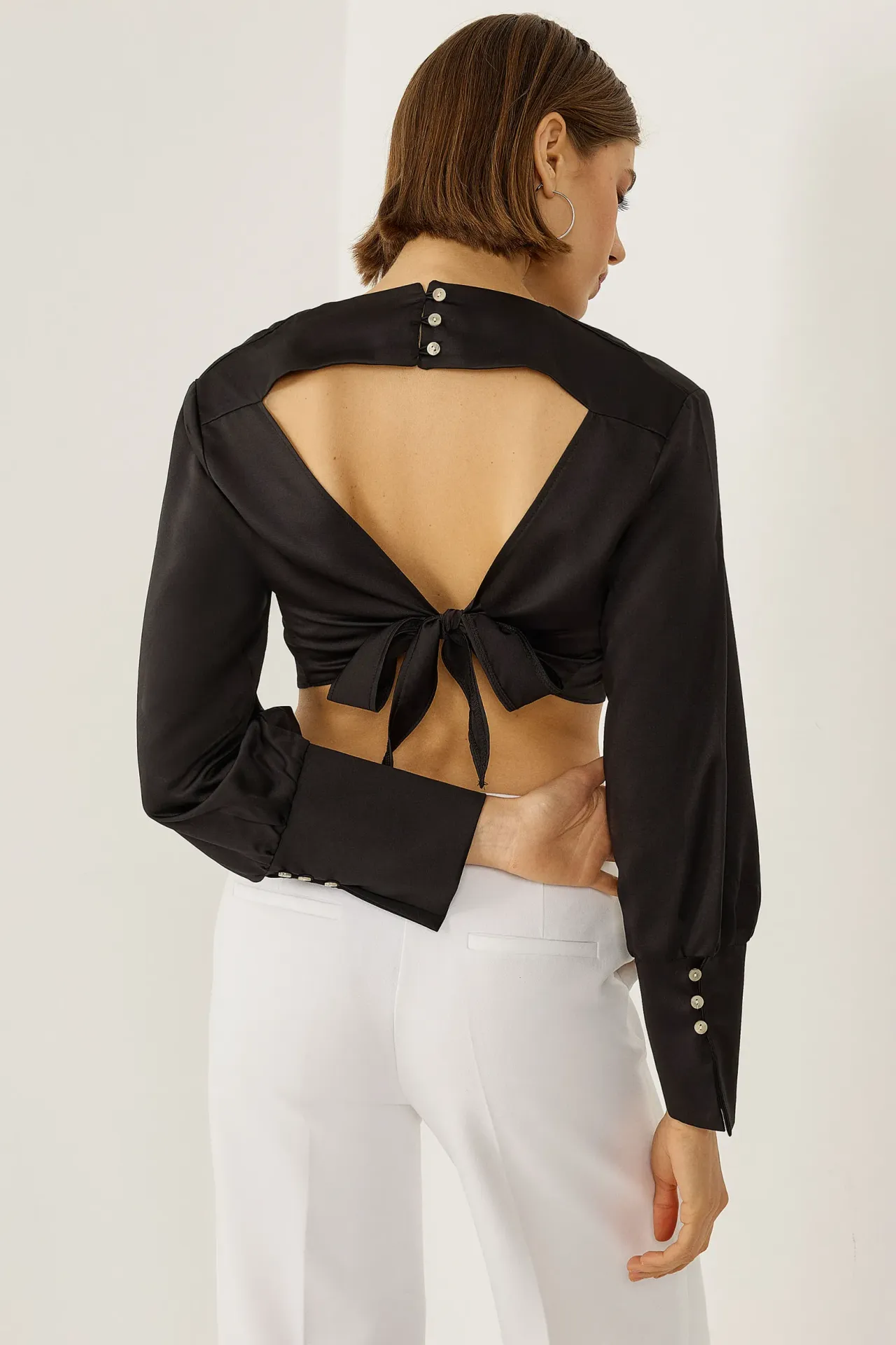 Half Turtleneck Open Back Blouse