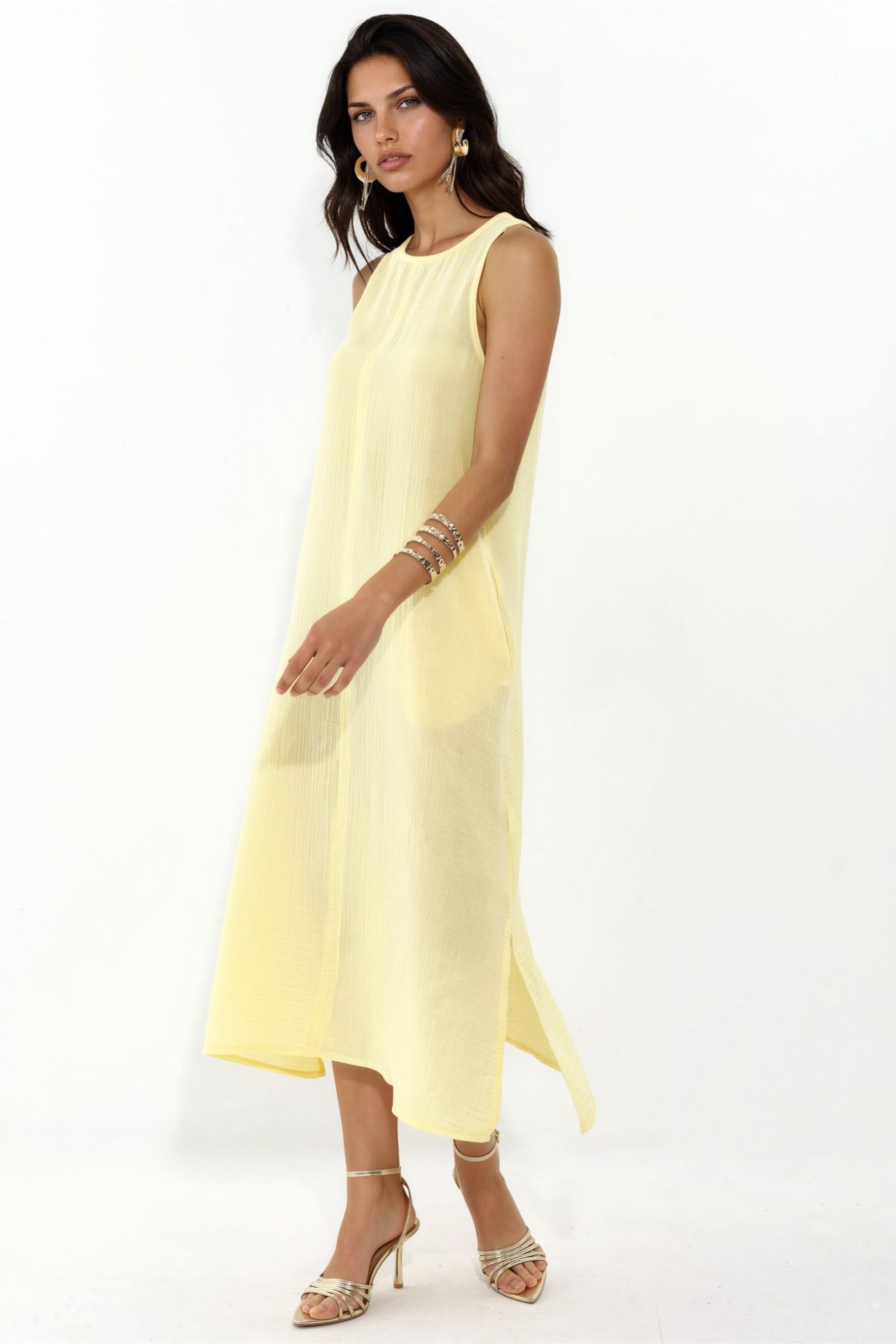 Textured Cotton Midi Beach Dress with Slit 2