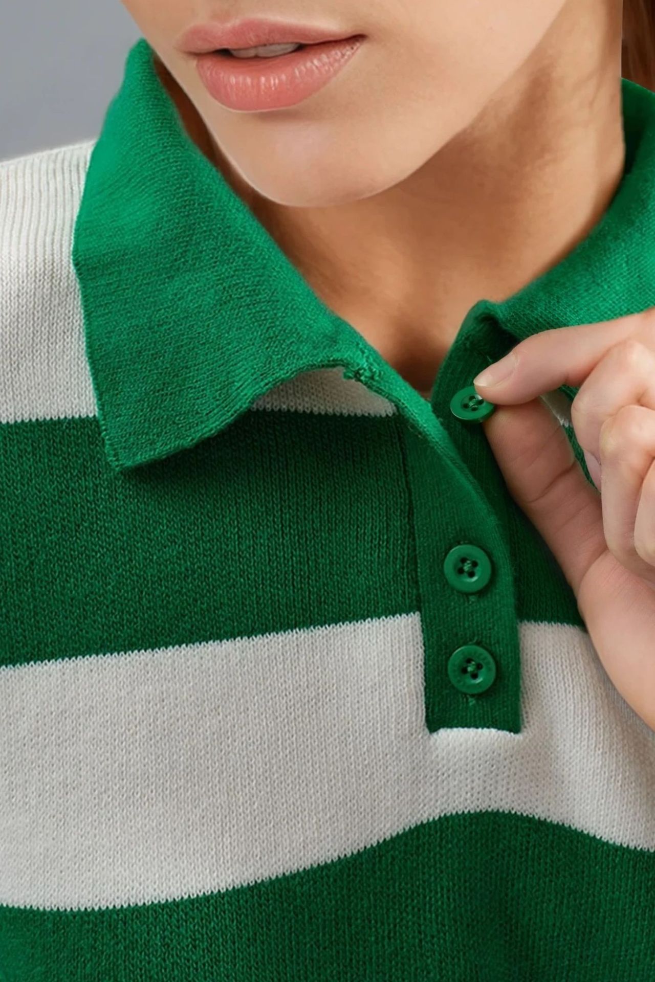 MY FASHION Striped Knit Polo Collar Sweater 6