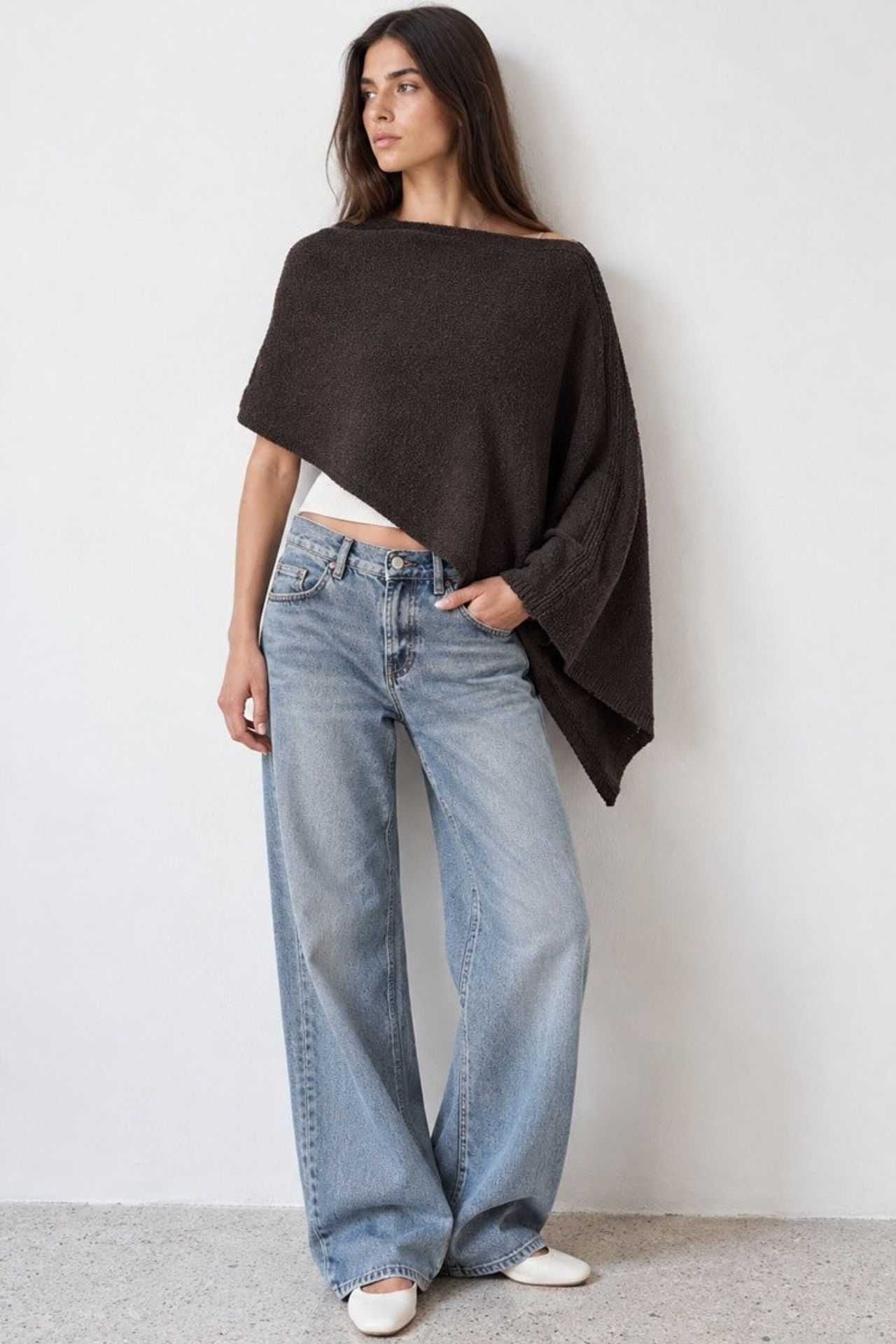 Boat Neck Knit Cape Blouse 2