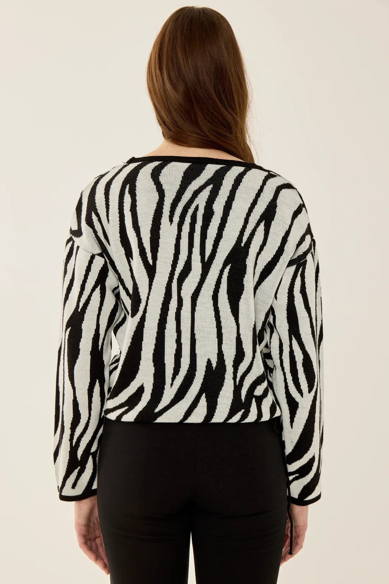 Zebra Print V-Neck Sweater