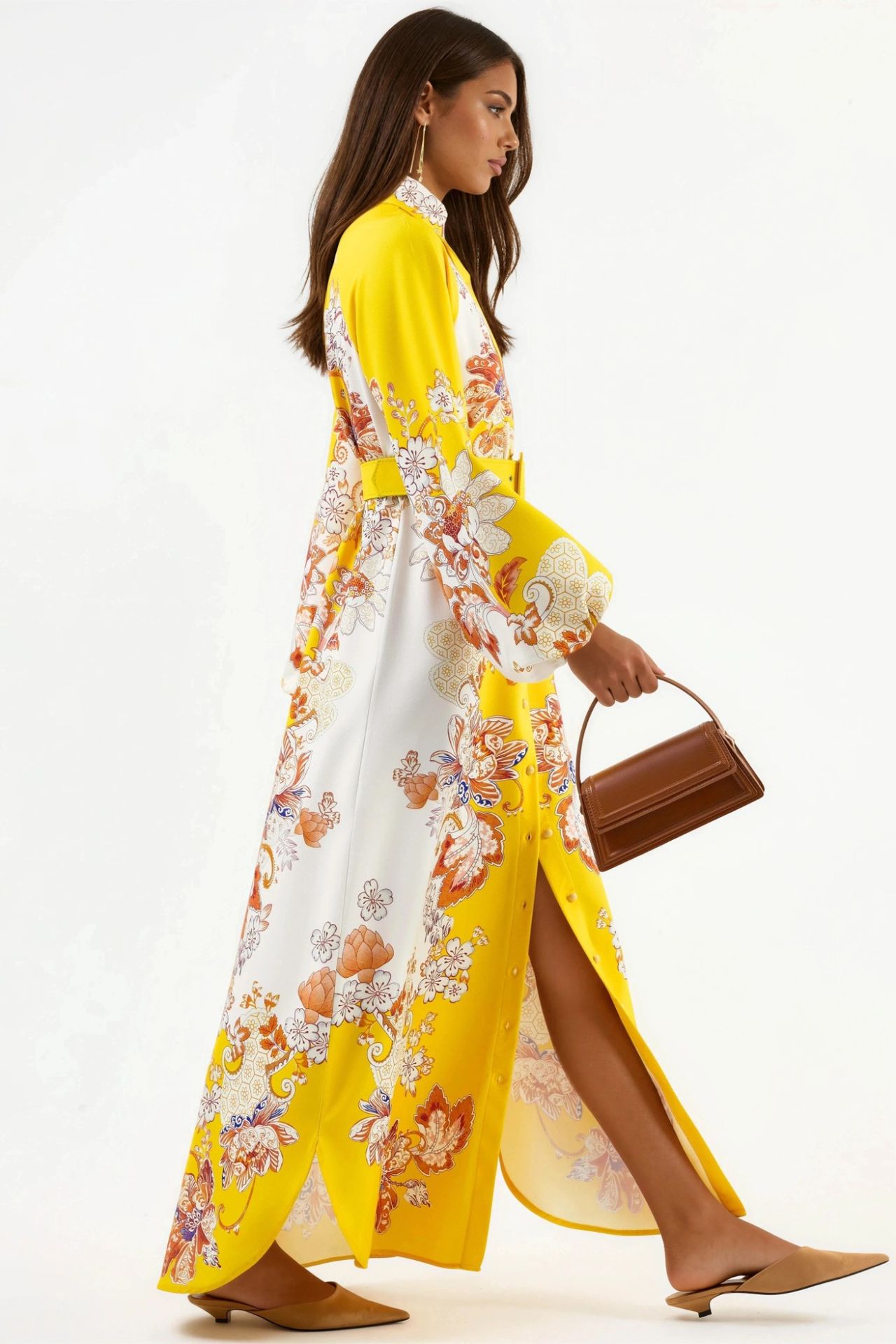 MSN Floral Maxi Dress with Shirt Collar and Tie Closure 2