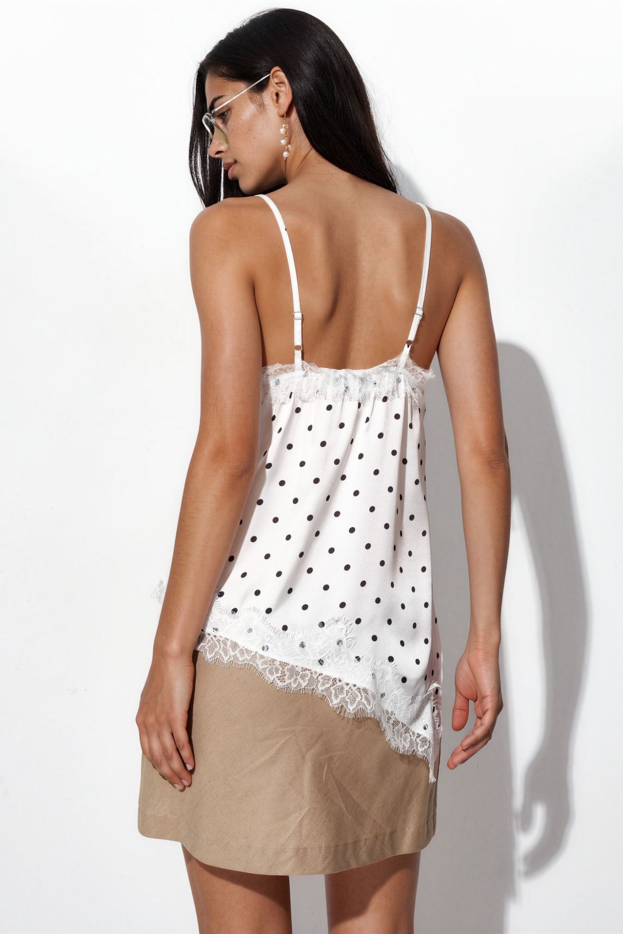 BUSEM Polka Dot Satin V-Neck Cami Blouse 3