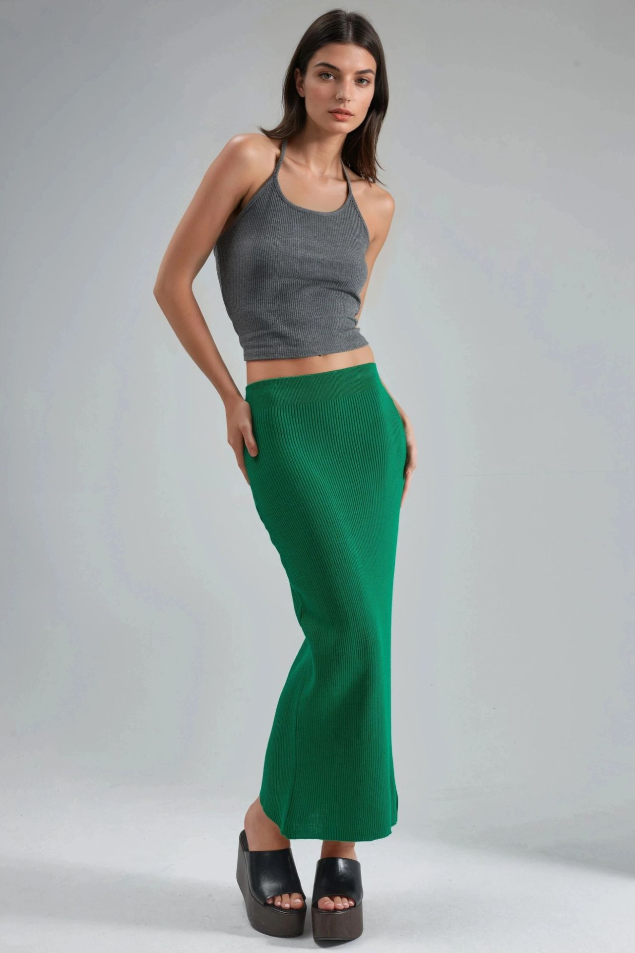 MY FASHION High Waist Ribbed Knit Maxi Skirt 5