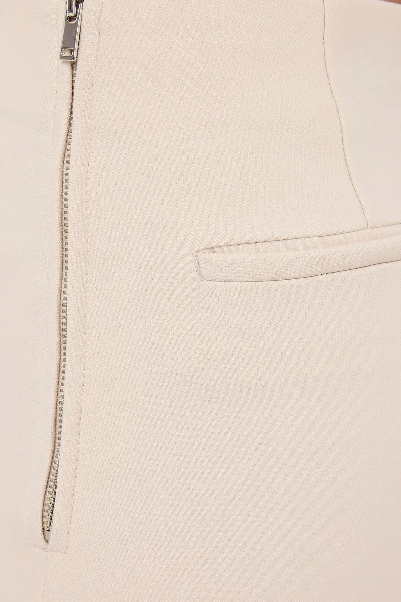 High-Waist Straight-Leg Trousers with Zip Detail