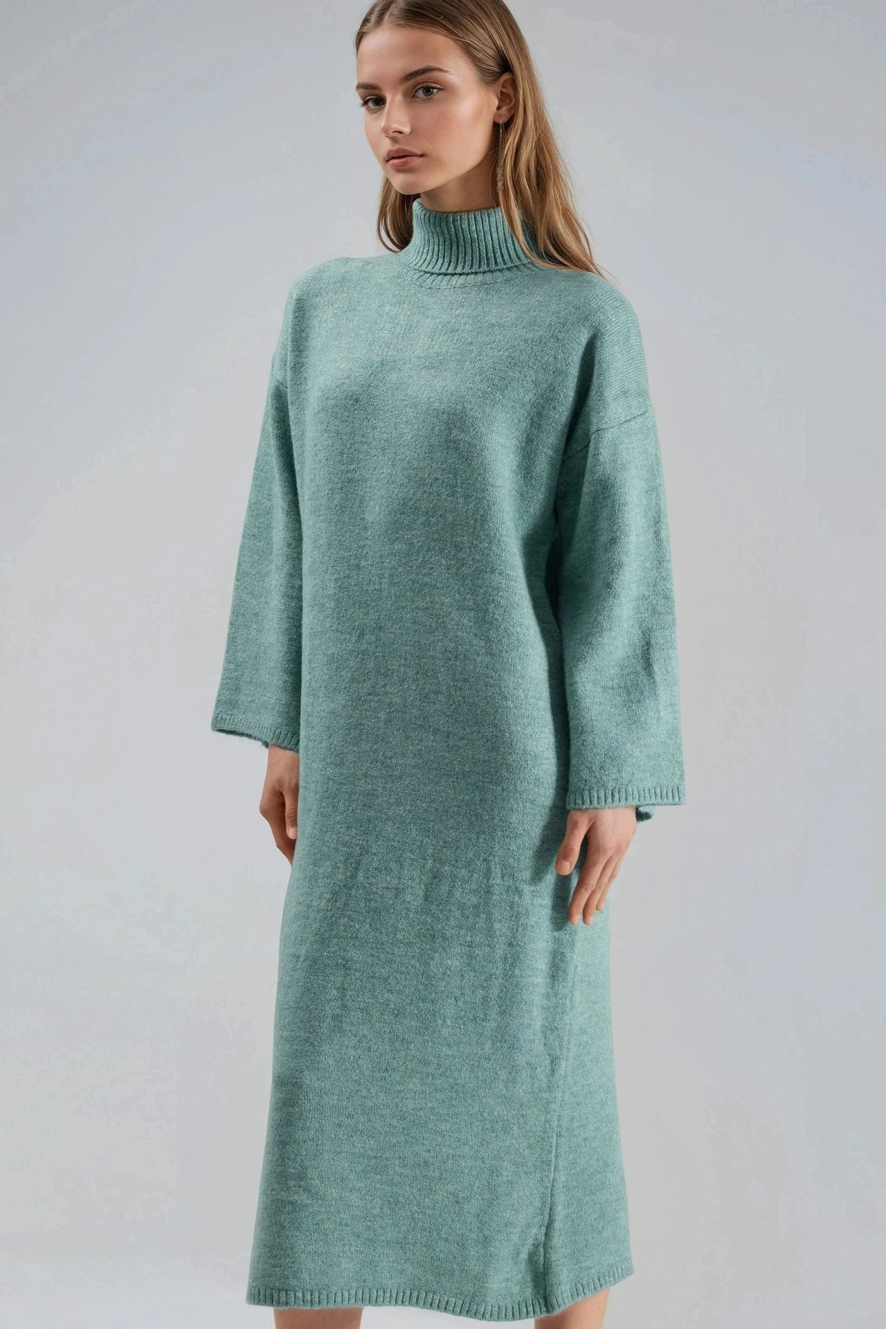 MY FASHION Ribbed Turtleneck Maxi Knit Dress 1