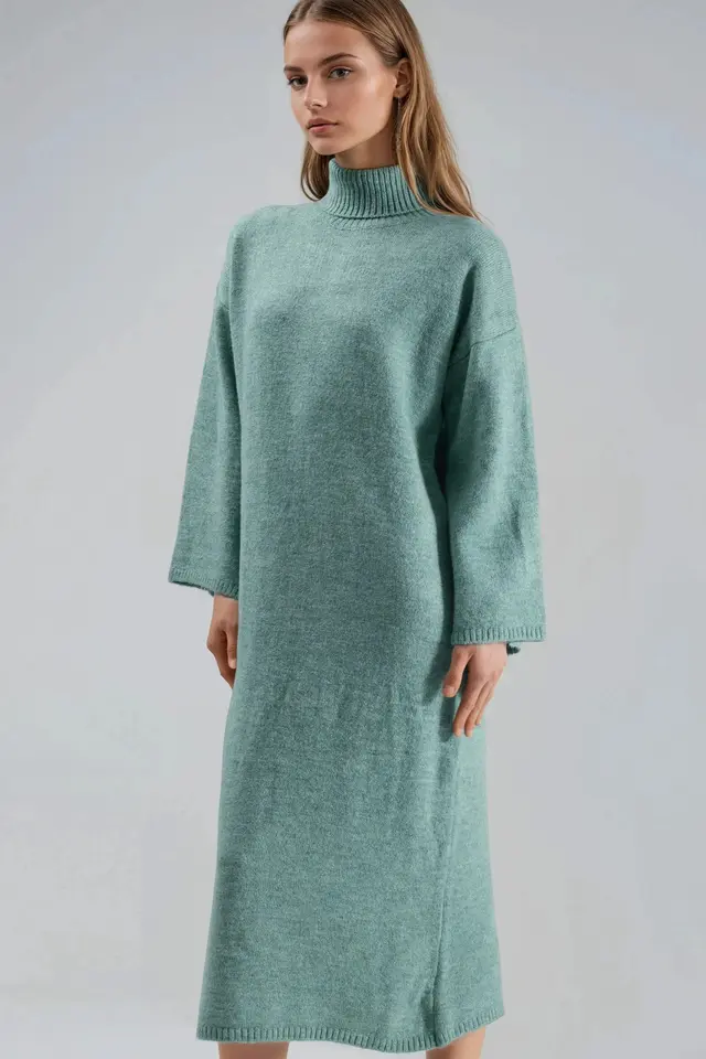 MY FASHION Ribbed Turtleneck Maxi Knit Dress