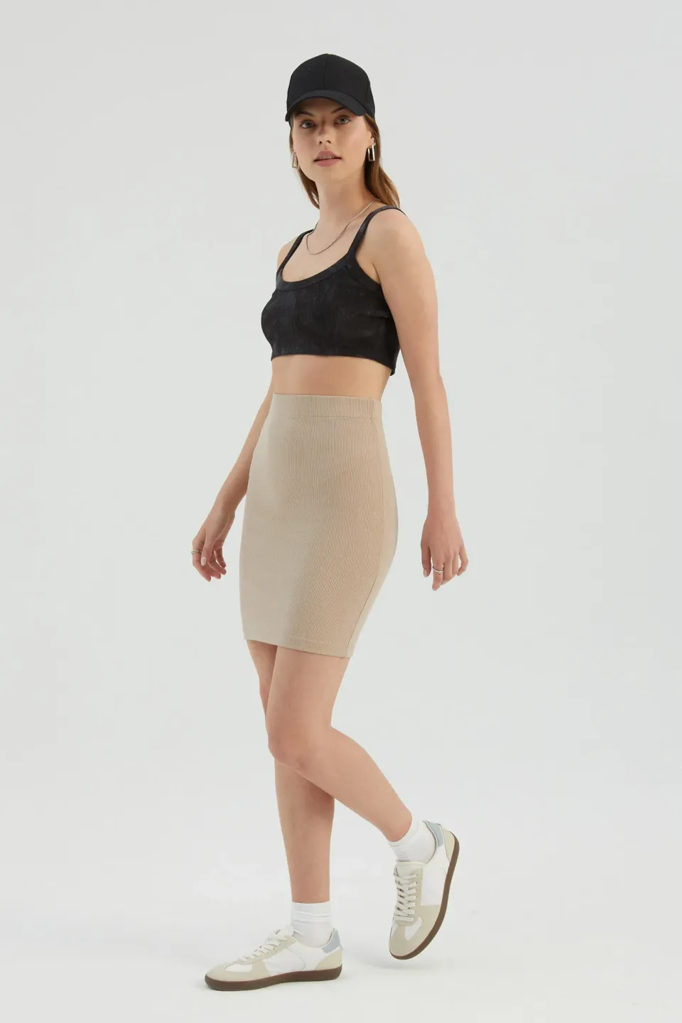 High Waist Ribbed Mini Skirt