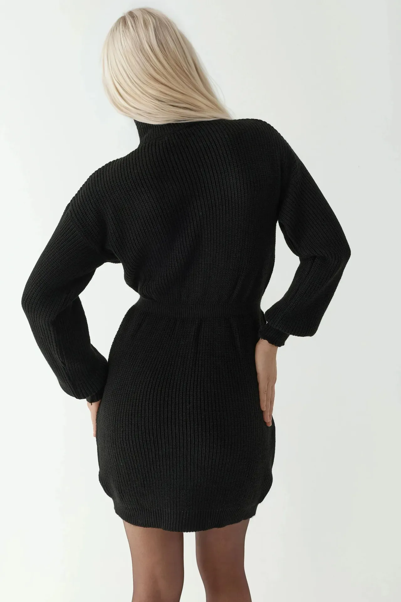 Waist Sitting Ribbed Mini Knit Dress with Zipper Collar 5