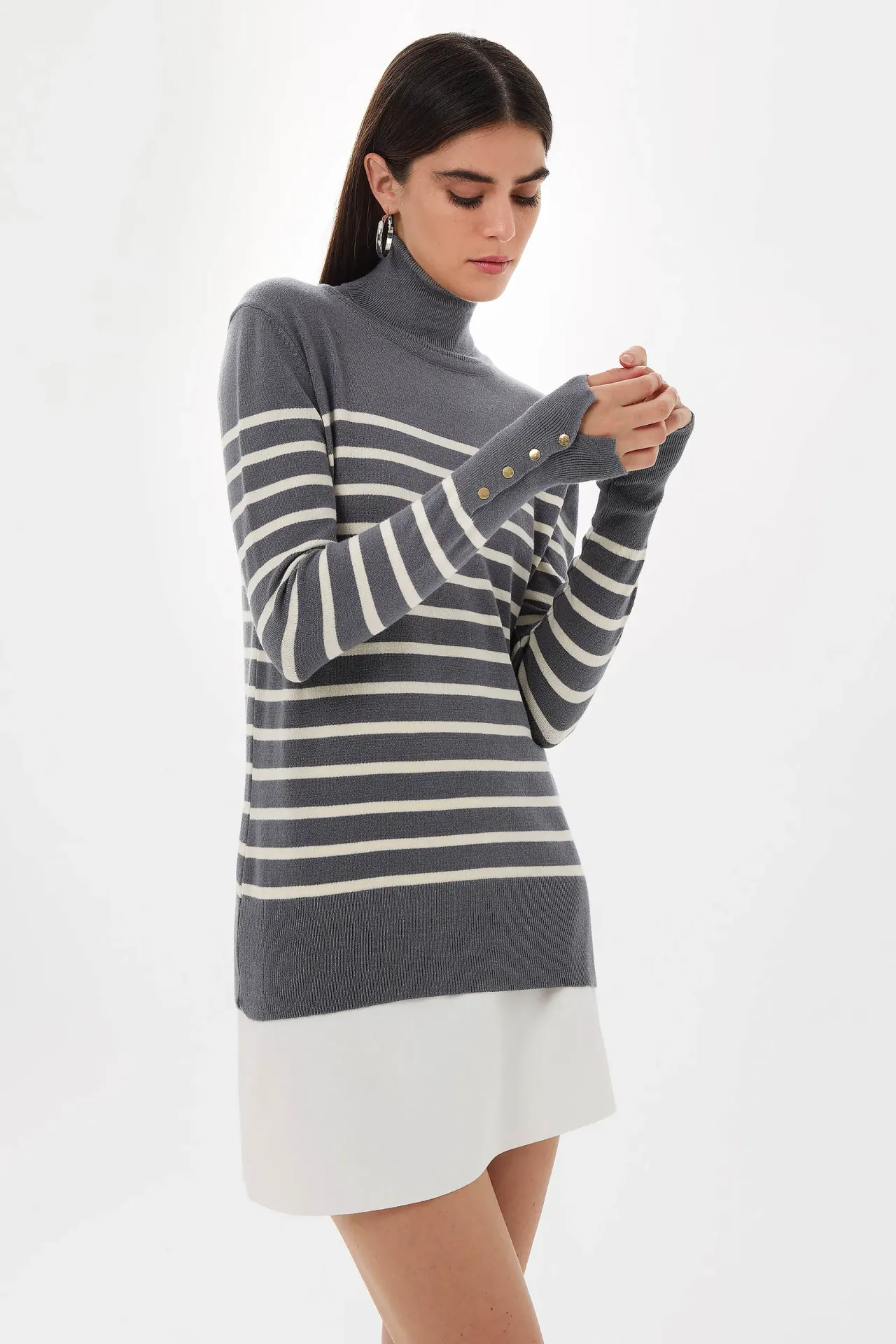 Striped Button Detailed Knitwear Sweater