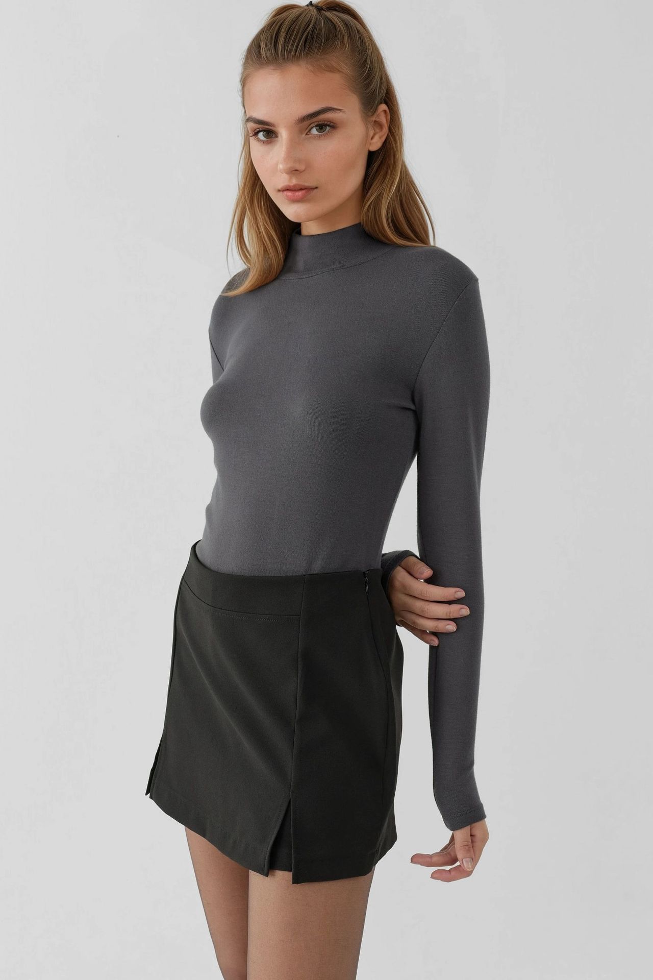 High Waist Mini Skorts with Double Slits 2
