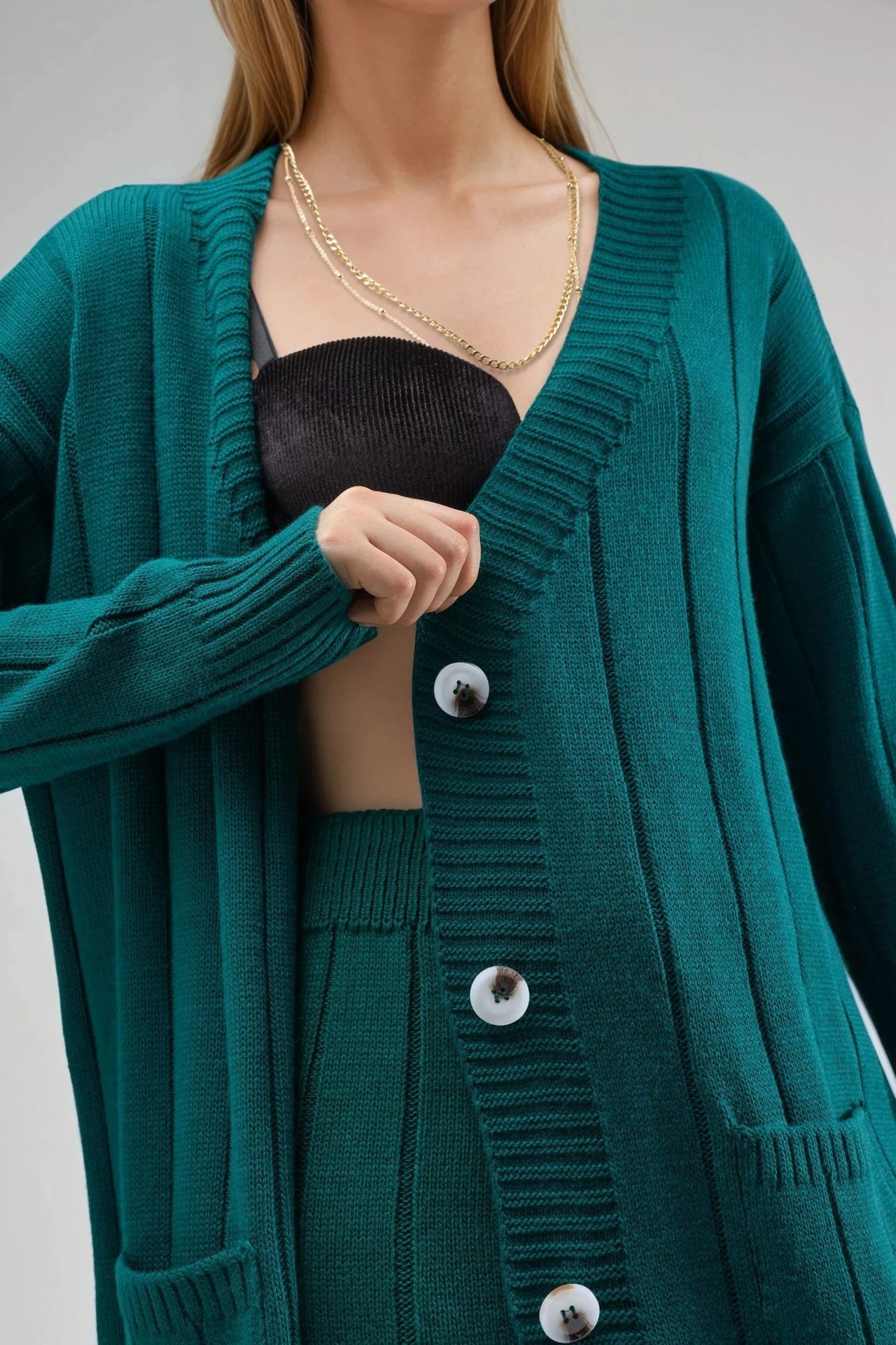 MY FASHION Textured Knit Co-ords with V-Neck Cardigan and Wide Leg Pants 4