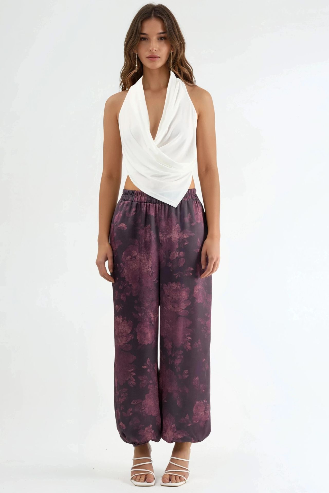 QU STYLE Patterned Baggy Fit Elastic Leg Pants with Pockets 6