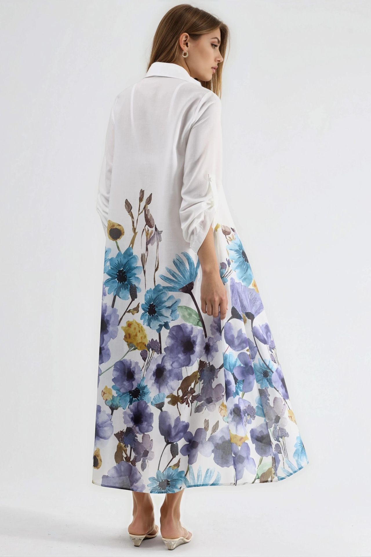 MSN Floral Maxi Dress with Shirt Collar and Button Closure 3