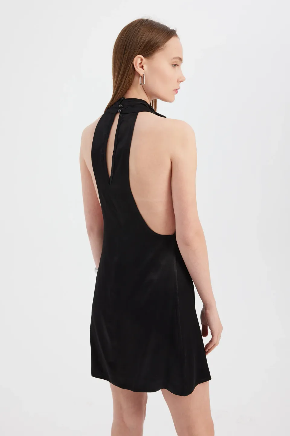 Satin Halter-Neck Mini Dress with Back Cut-Out
