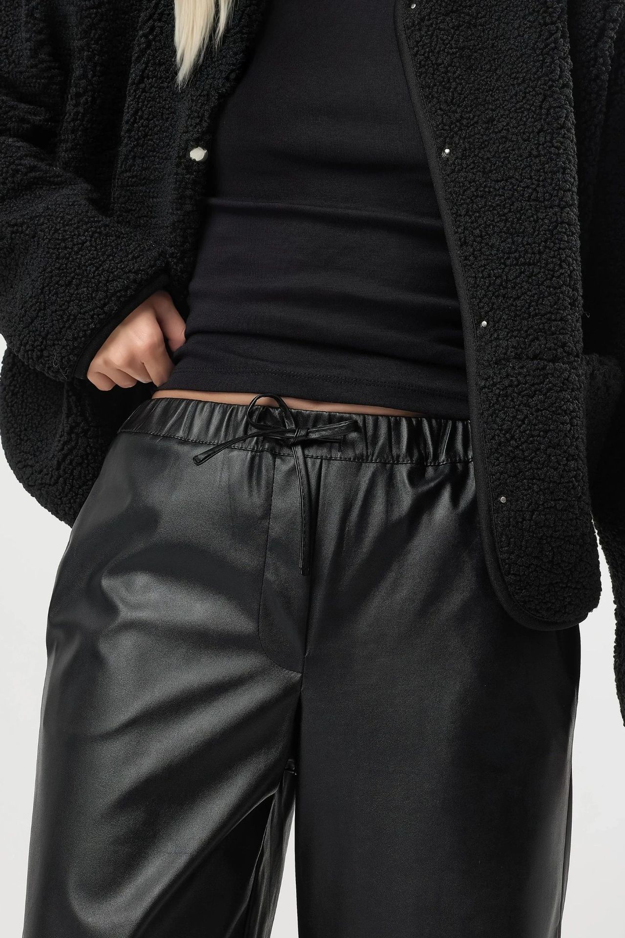 BUSEM High Waist Faux Leather Pants with Drawstring 7