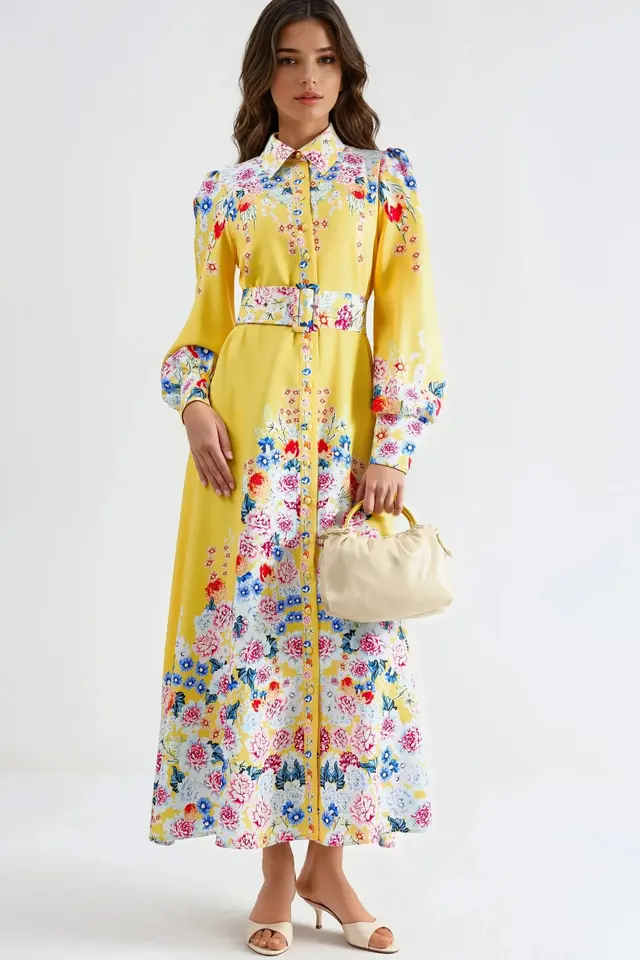 MSN Floral Maxi Dress with Button Closure