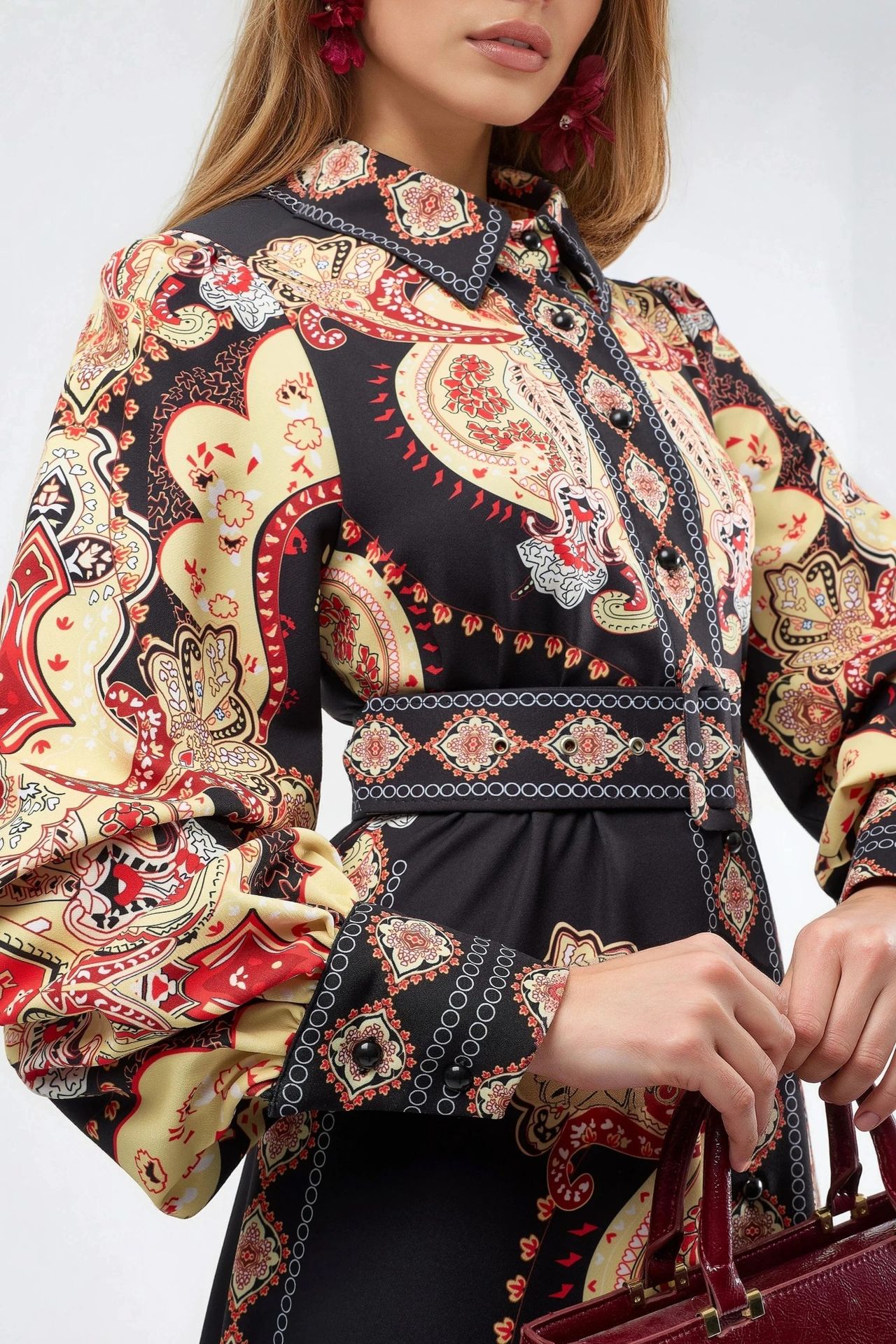 MSN Patterned Maxi Dress with Belt 7