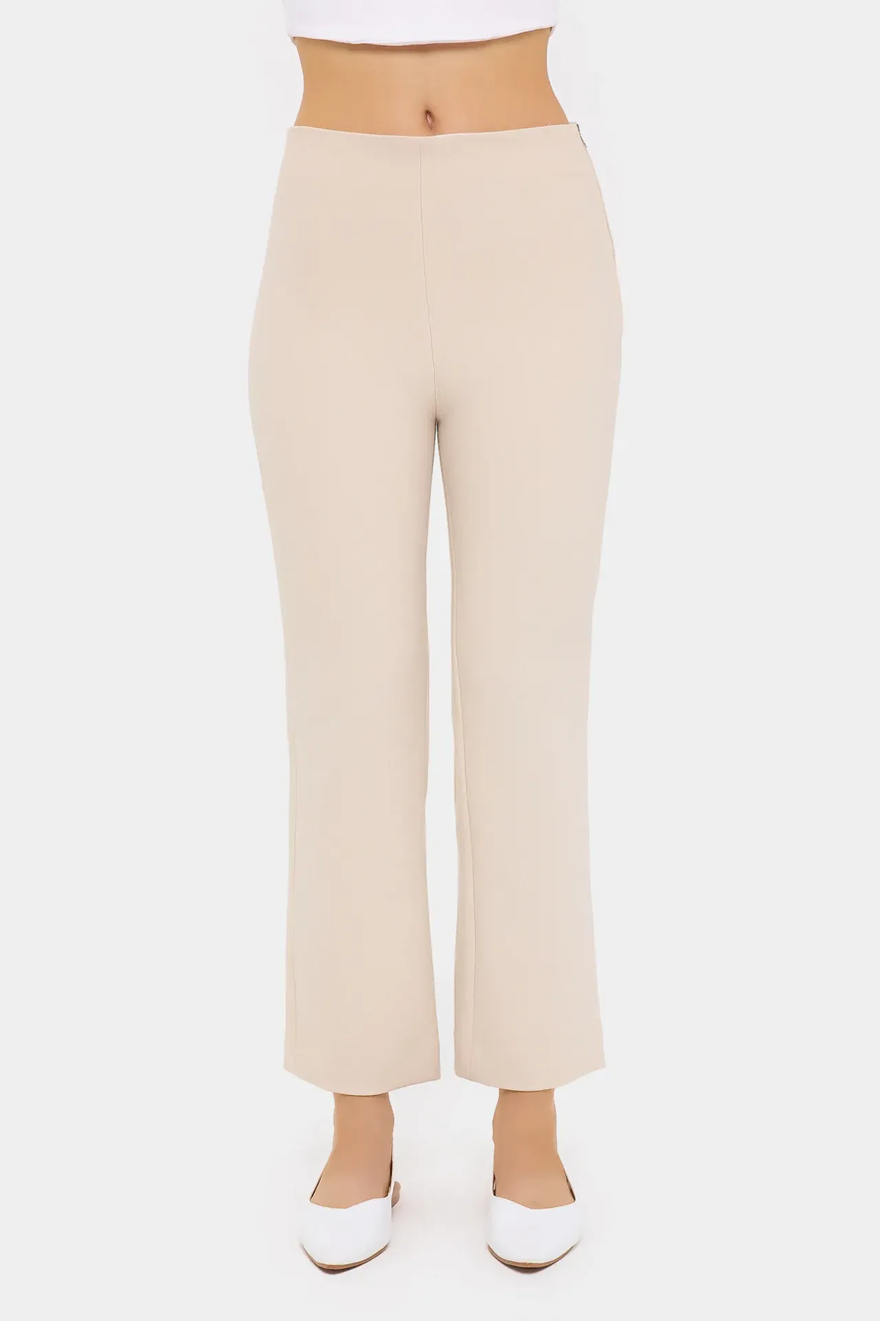 High-Waist Straight-Leg Trousers with Zip Detail