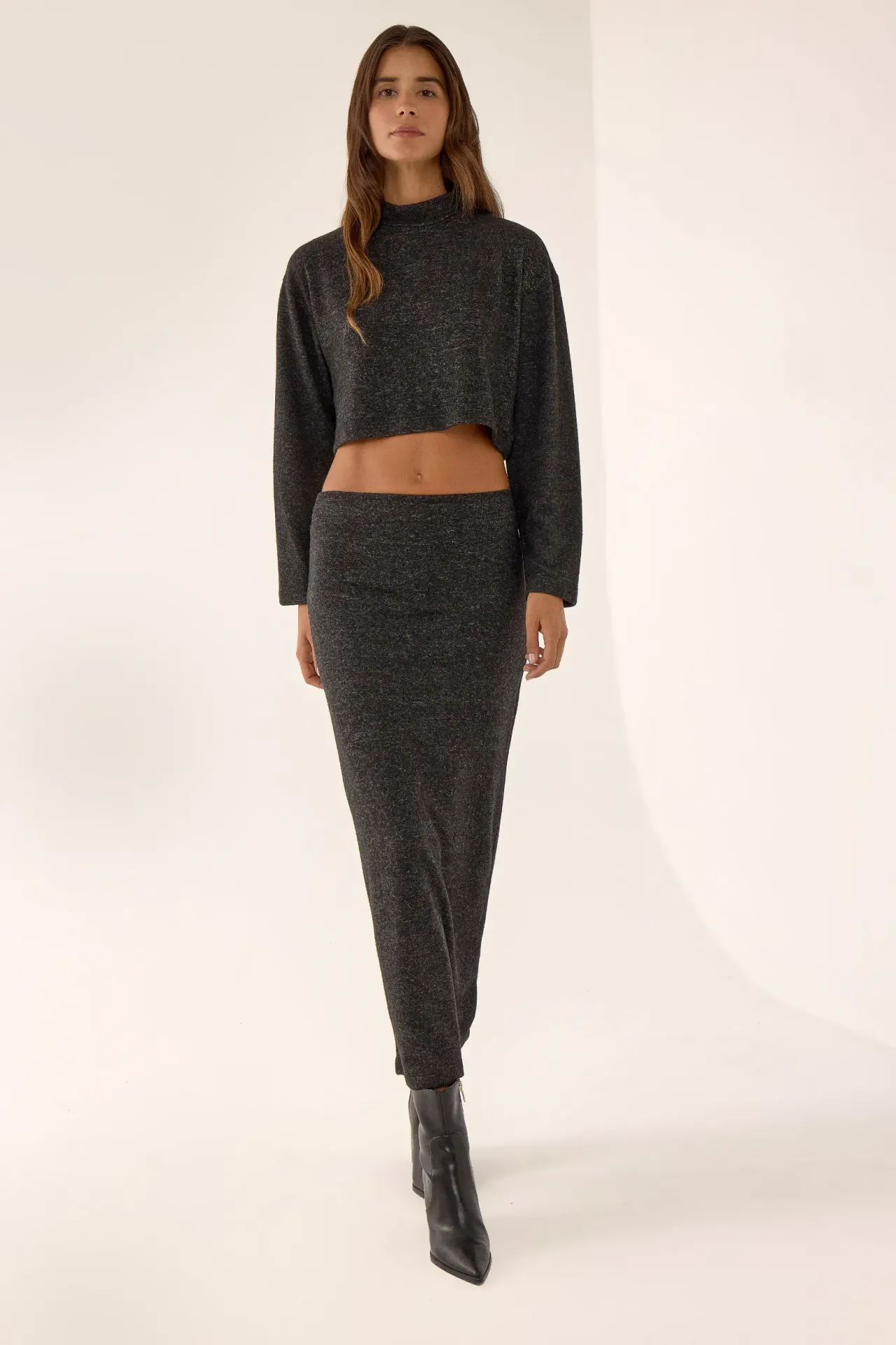 Textured High Waist Maxi Skirt