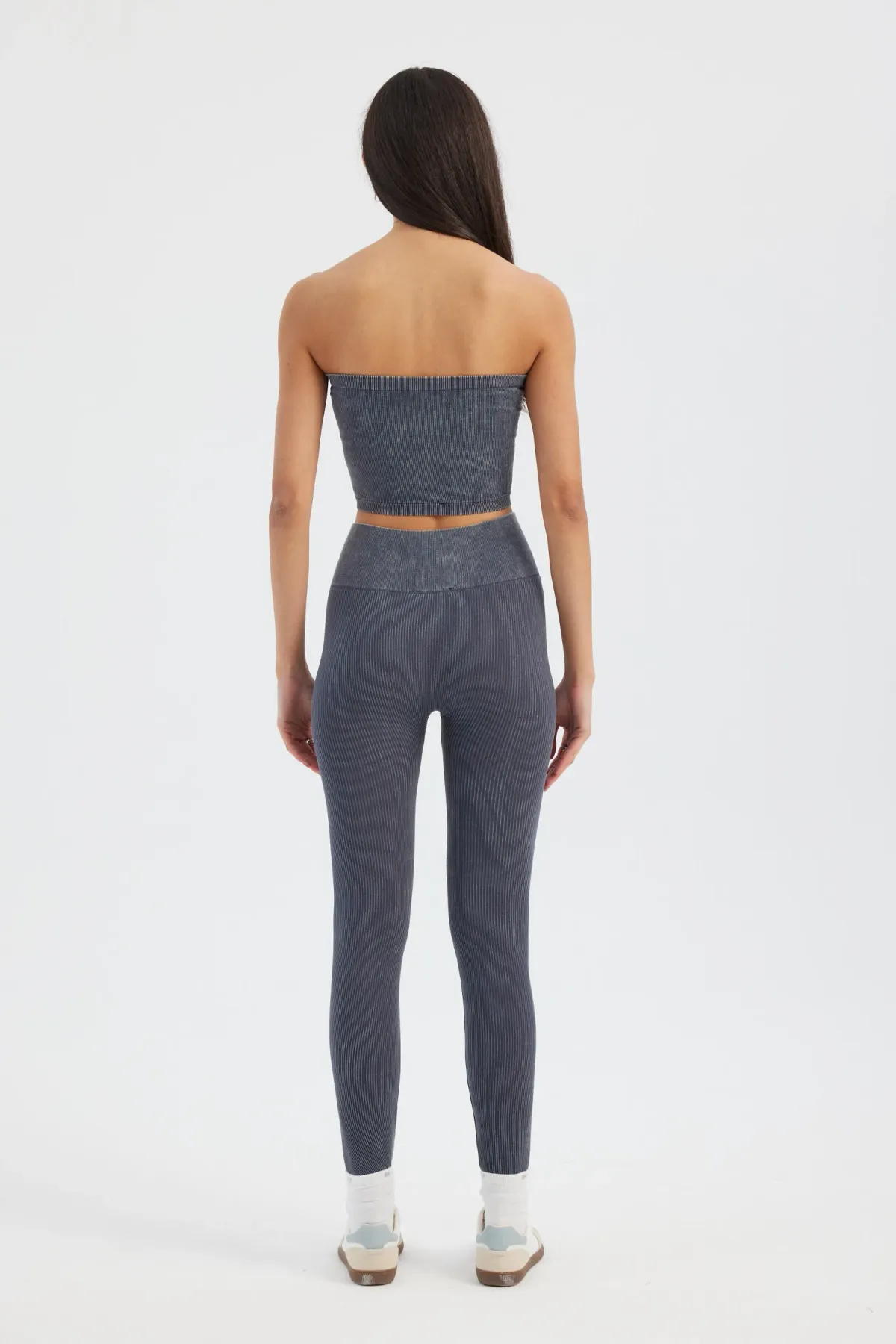 Asit Yıkanmış Straplez Nervürlü Crop Top 4
