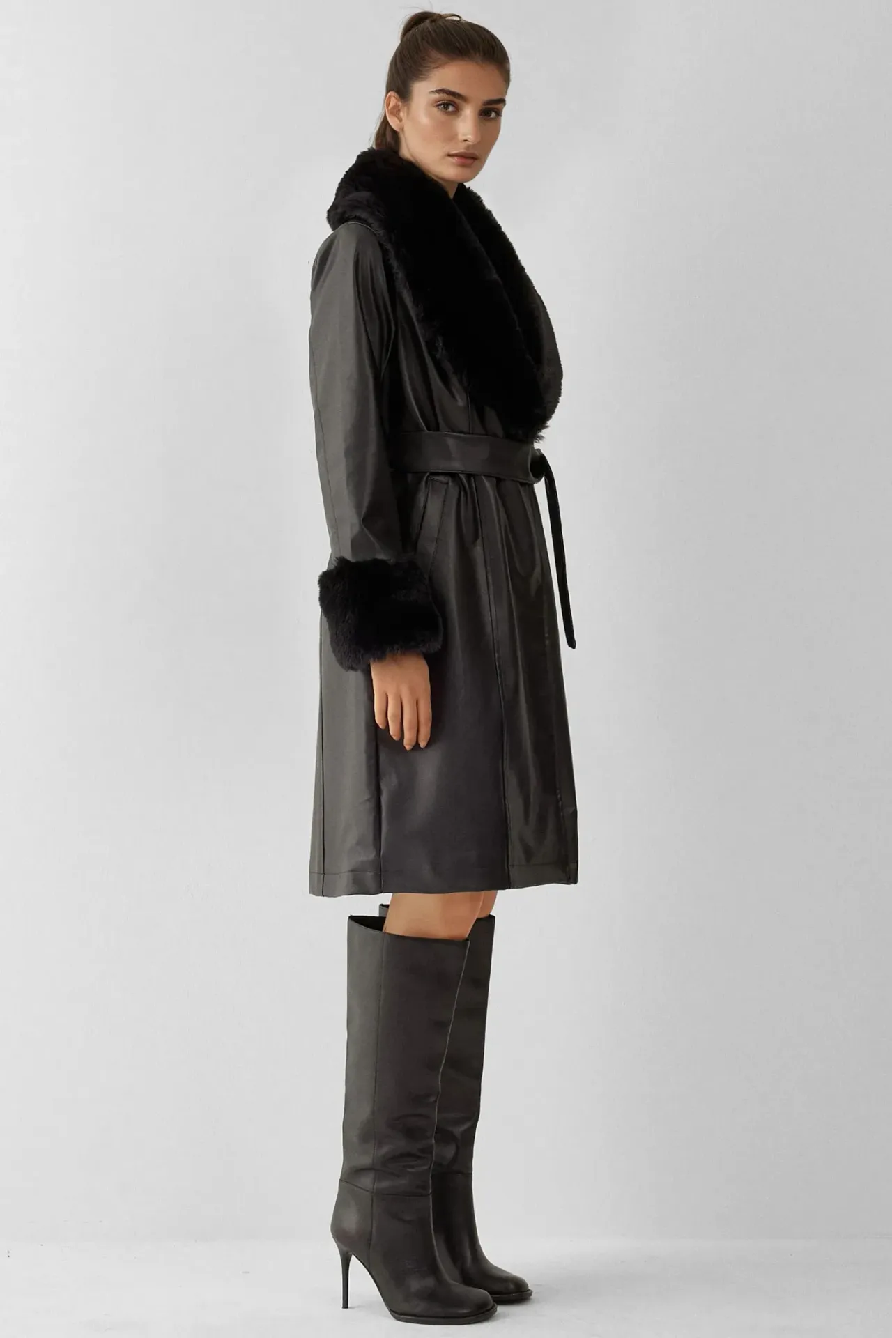 BDART Long Faux Leather Coat with Shawl Collar 2