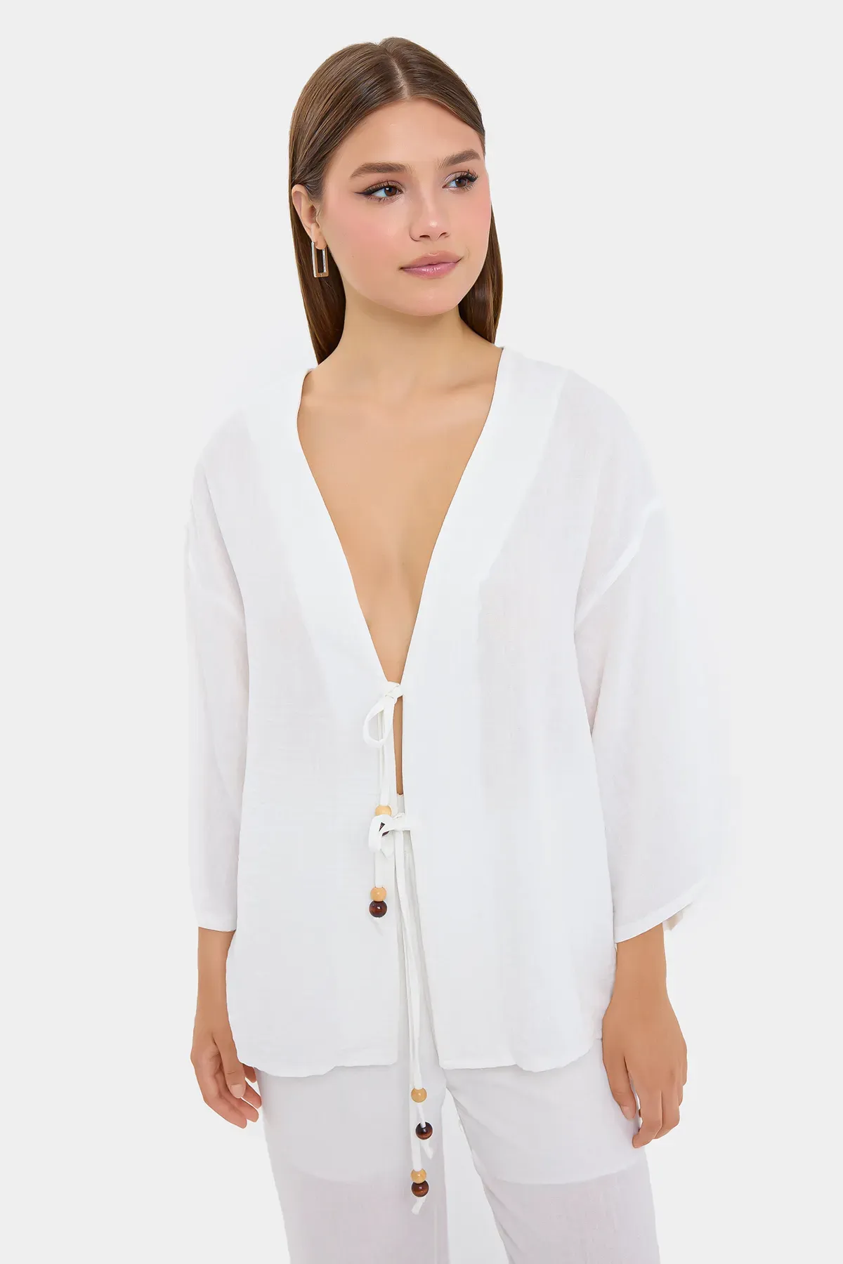 Tie-Front Deep V-Neck Coords Set 2