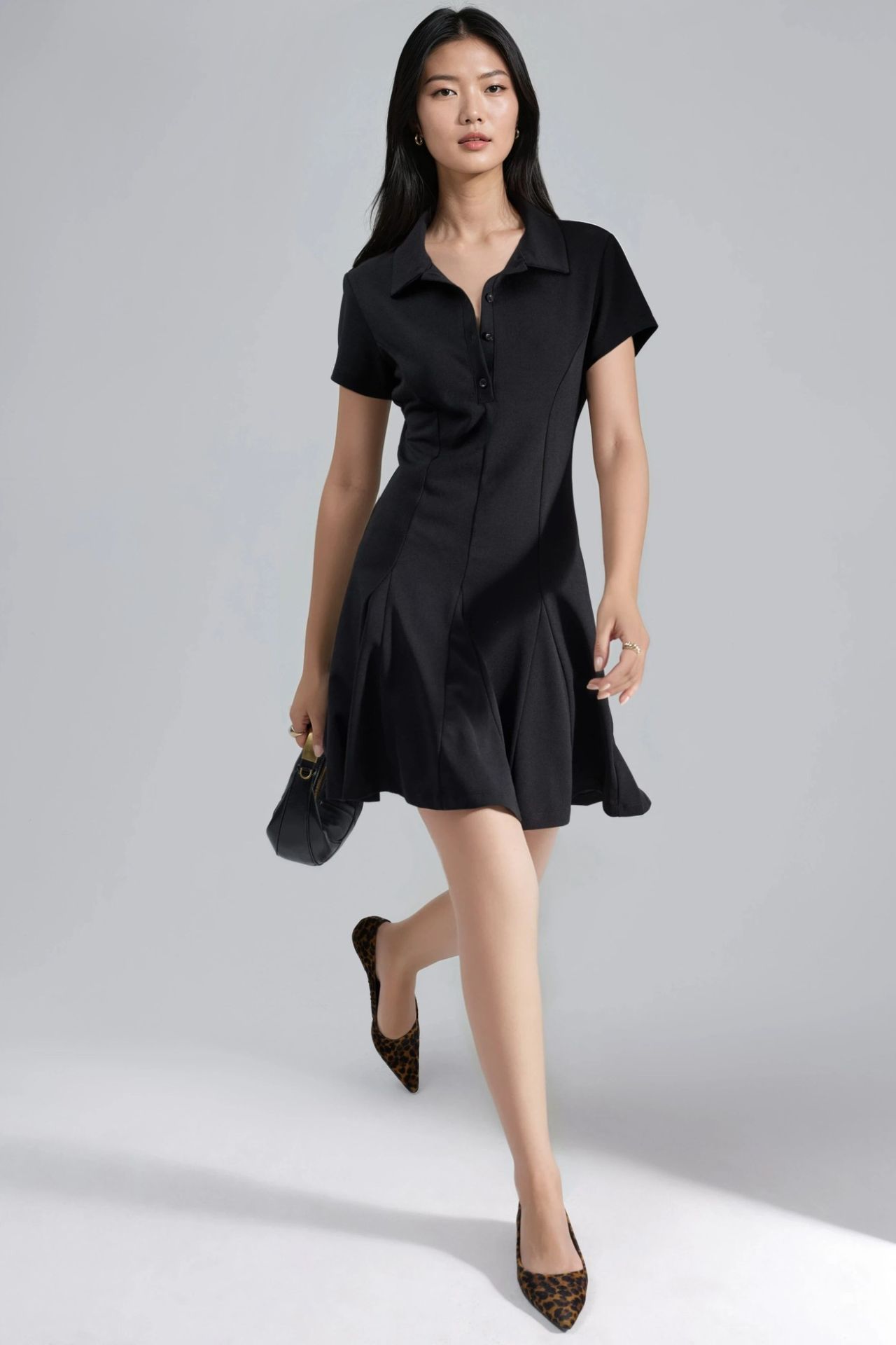 Crepe Mini Dress with Button Closure and Polo Collar 1