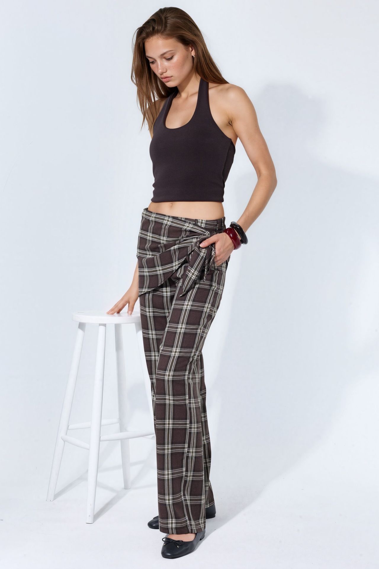 High-Waist Plaid Wide-Leg Trousers 3