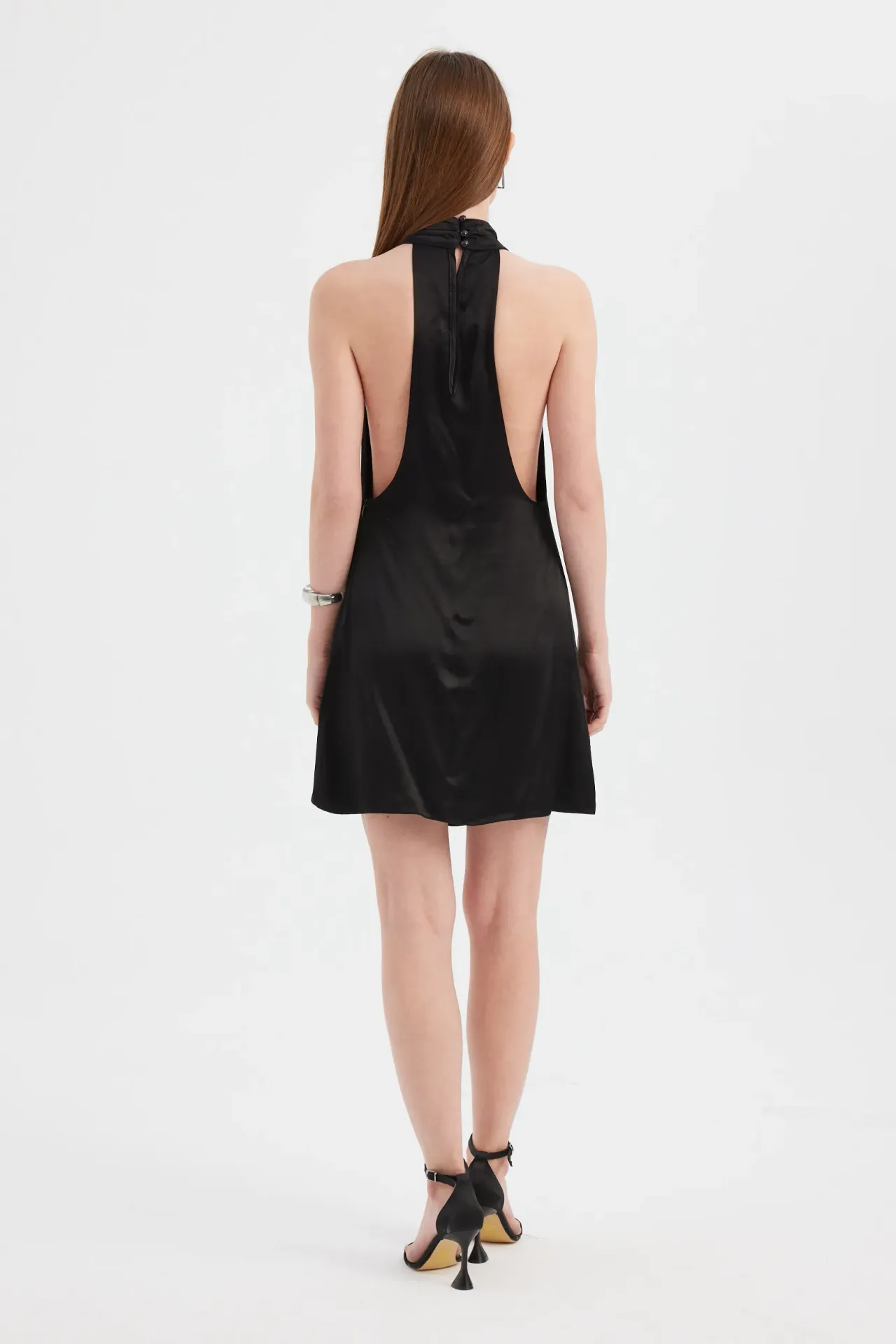 Satin Halter-Neck Mini Dress with Back Cut-Out