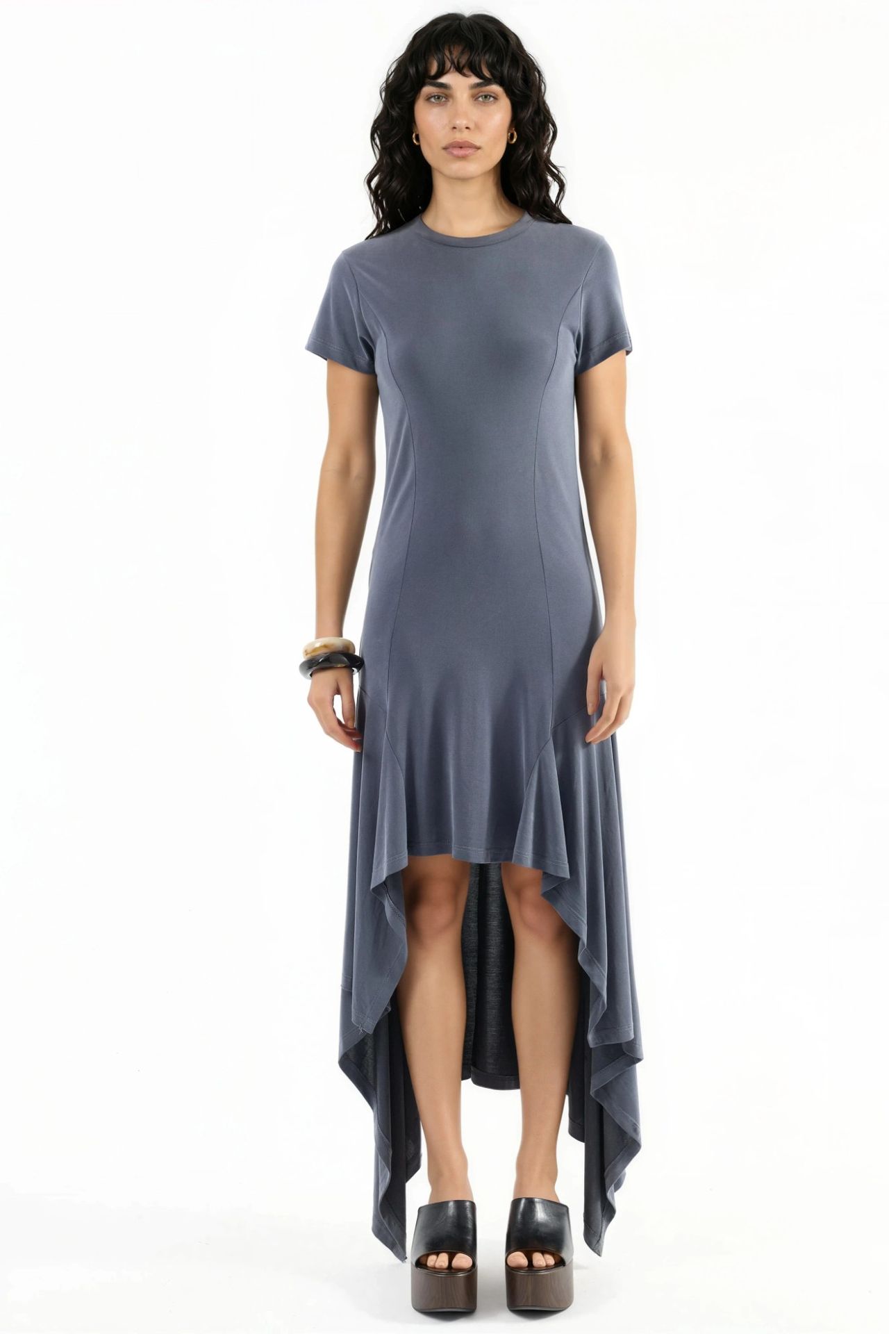BUSEM Asymmetric Midi Dress with Crew Neck 7