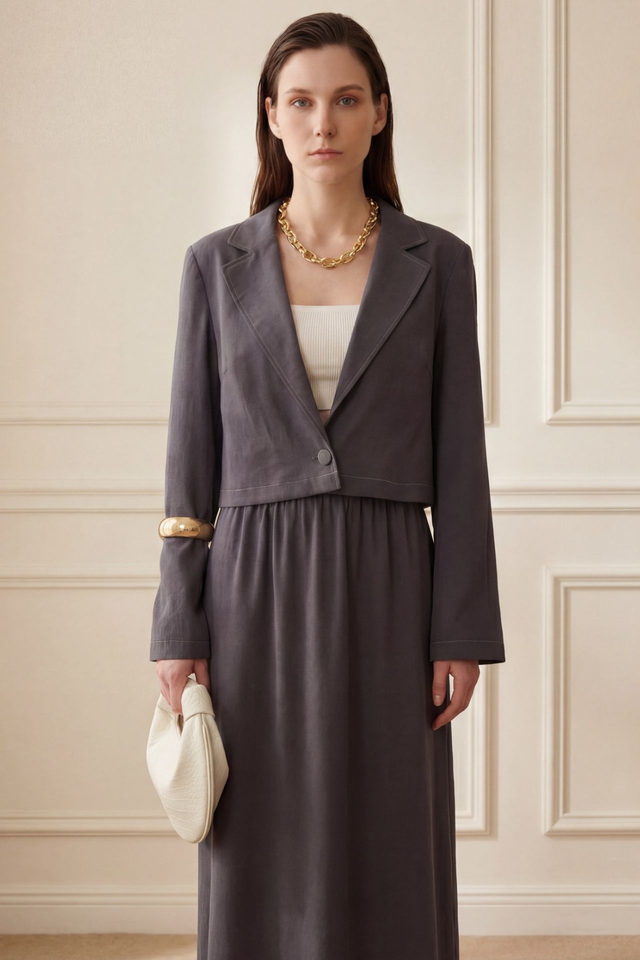 MY FASHION Long Sleeve Buttoned Top & Maxi Skirt Two Piece Set 2