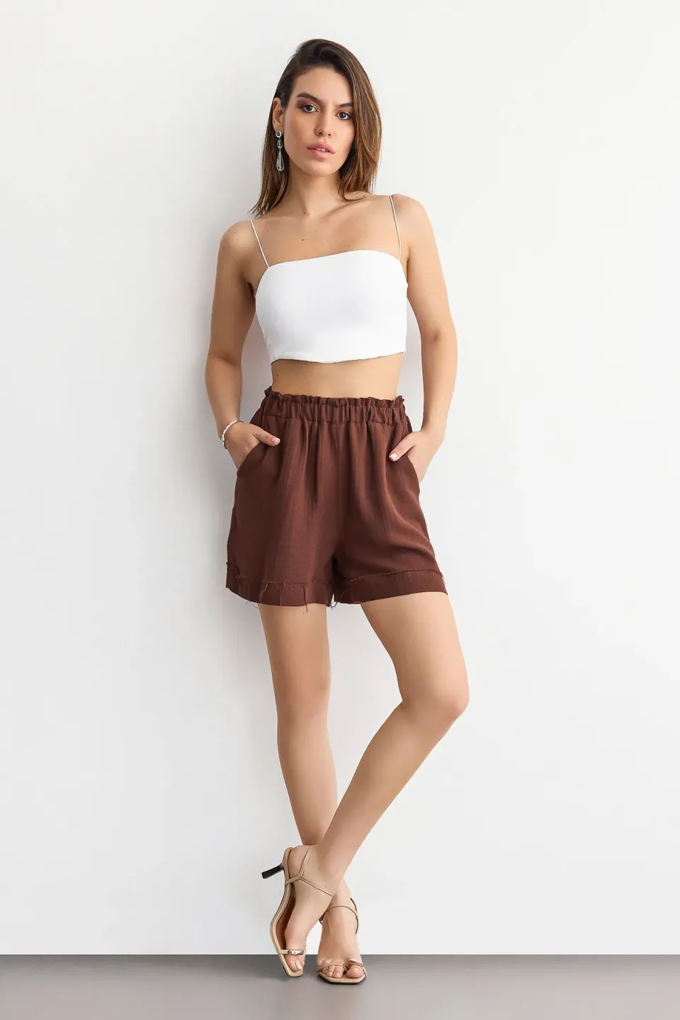 Muslin High Waist Elastic Waist Relaxed fit Shorts