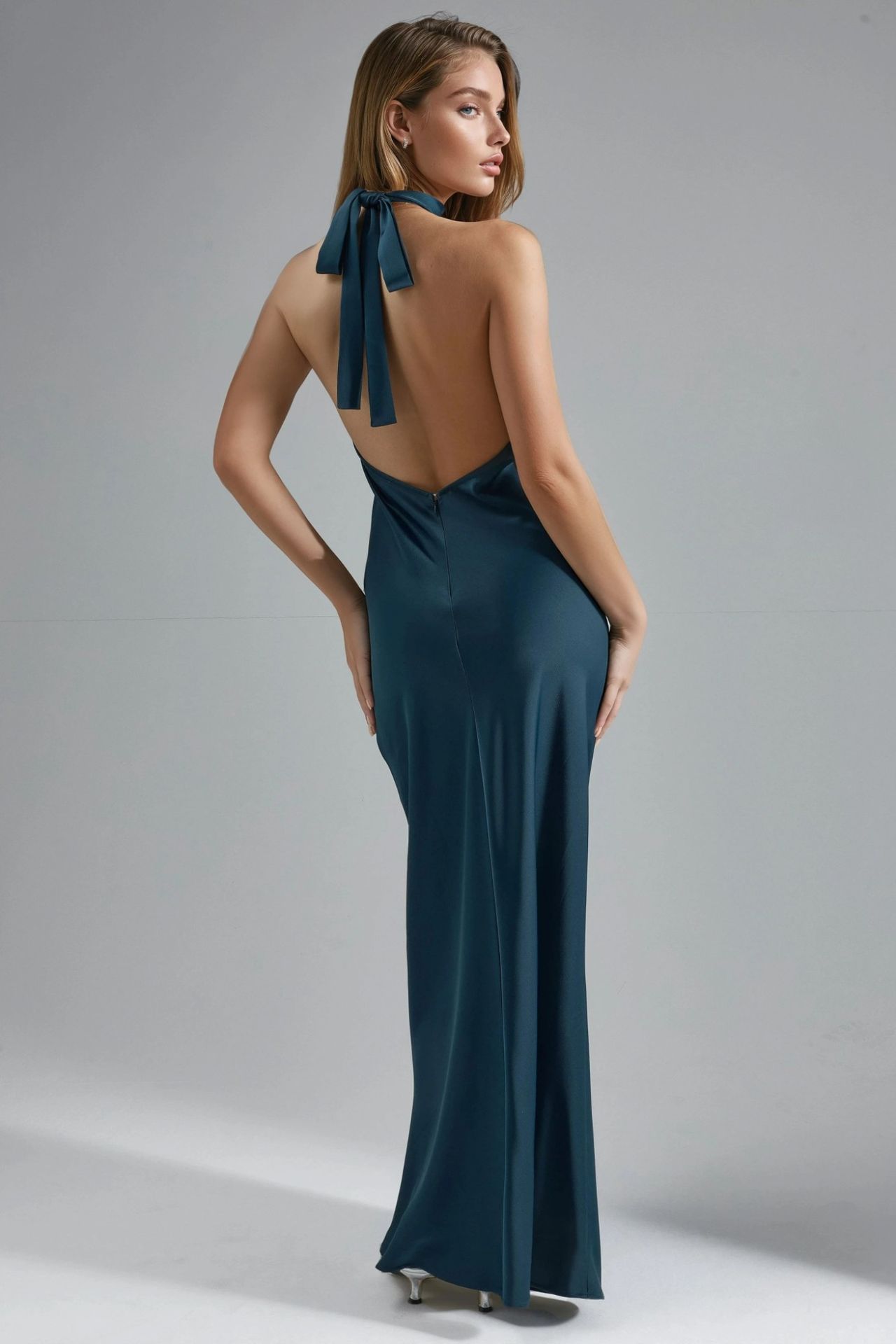 Halter Neck Satin Maxi Dress 4