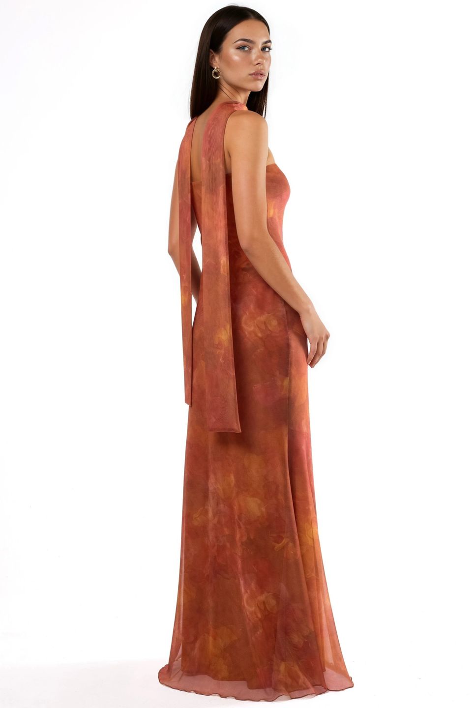 HiCCUP - Chestnut Brown Patterned Maxi Dress With Heart Collar Women