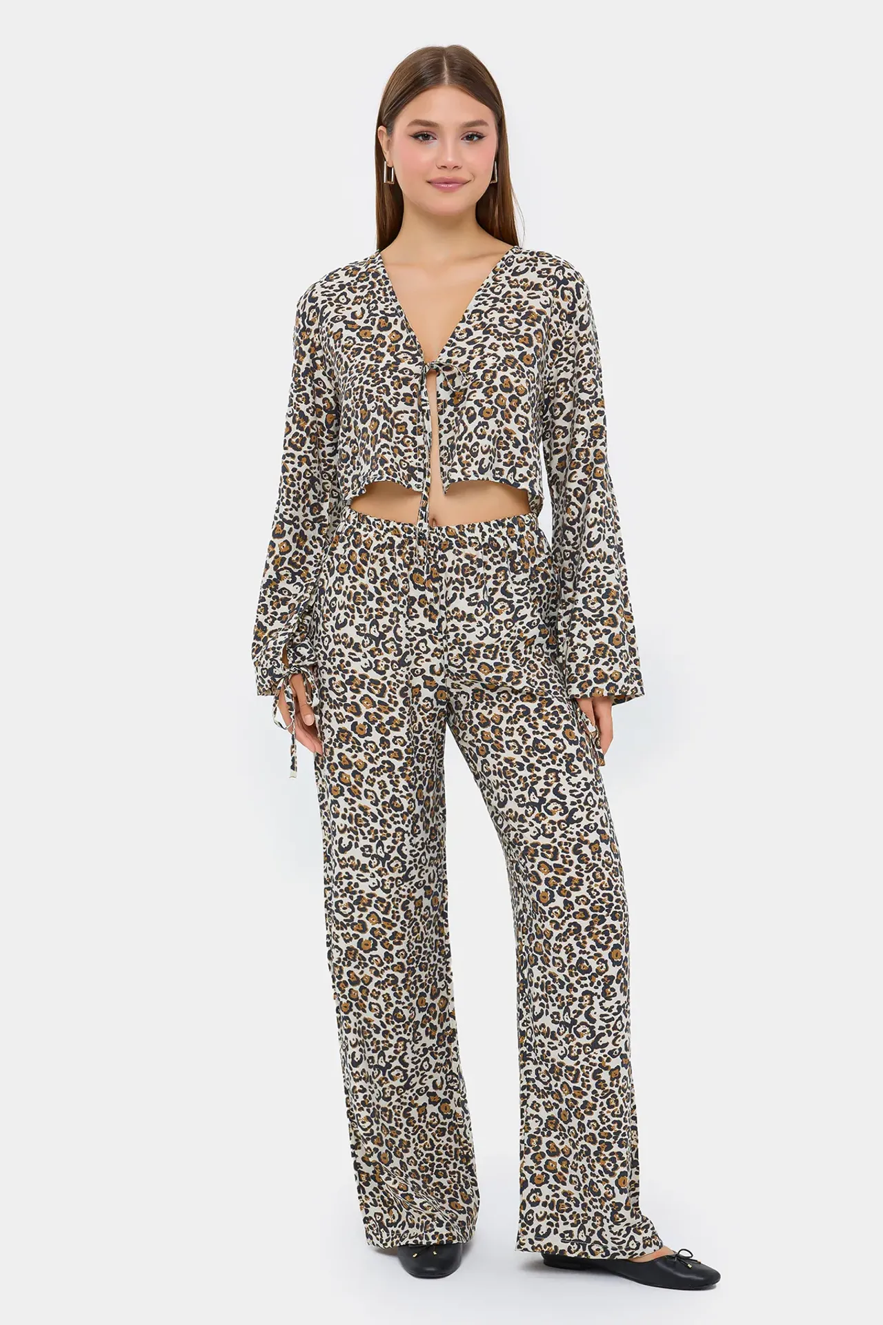 Animal Print V-Neck High Waist Co-ord Set